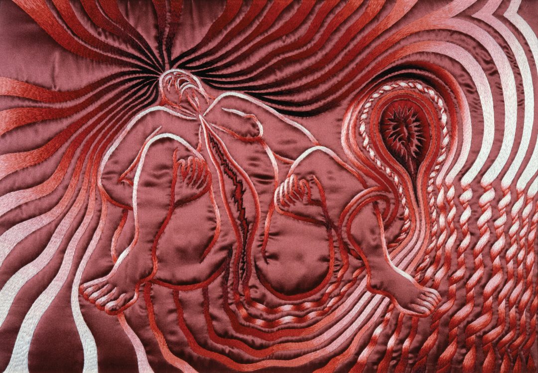 Judy Chicago, Birth Tear, 1982. Embroidery on silk. Embroidery by Jane Gaddie Thompson