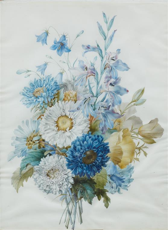 Pierre Joseph Redouté, Bouquet of flowers with asters, columbines, irises