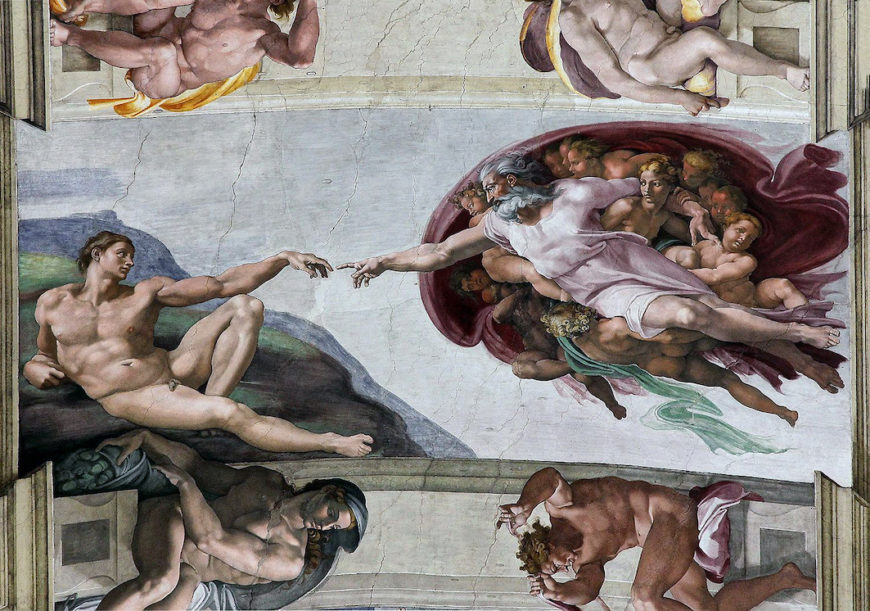 The Creation of Adam, Ceiling of the Sistine Chapel, 1508–12, fresco (Vatican City, Rome), Michelangelo