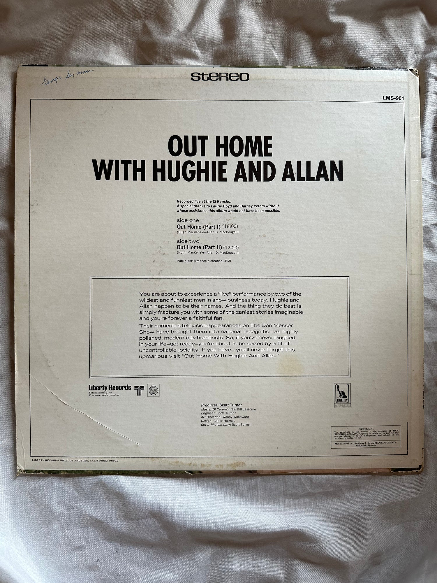 Vinyl record, Comedy Hugh MacKenzie, Allan D. MacDougall, Back view
