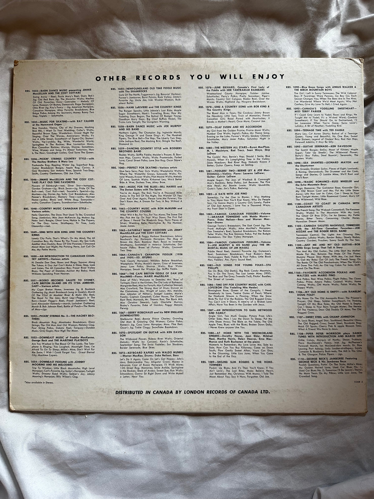 Vinyl record, Celtic Gerry Robichaud, Back view