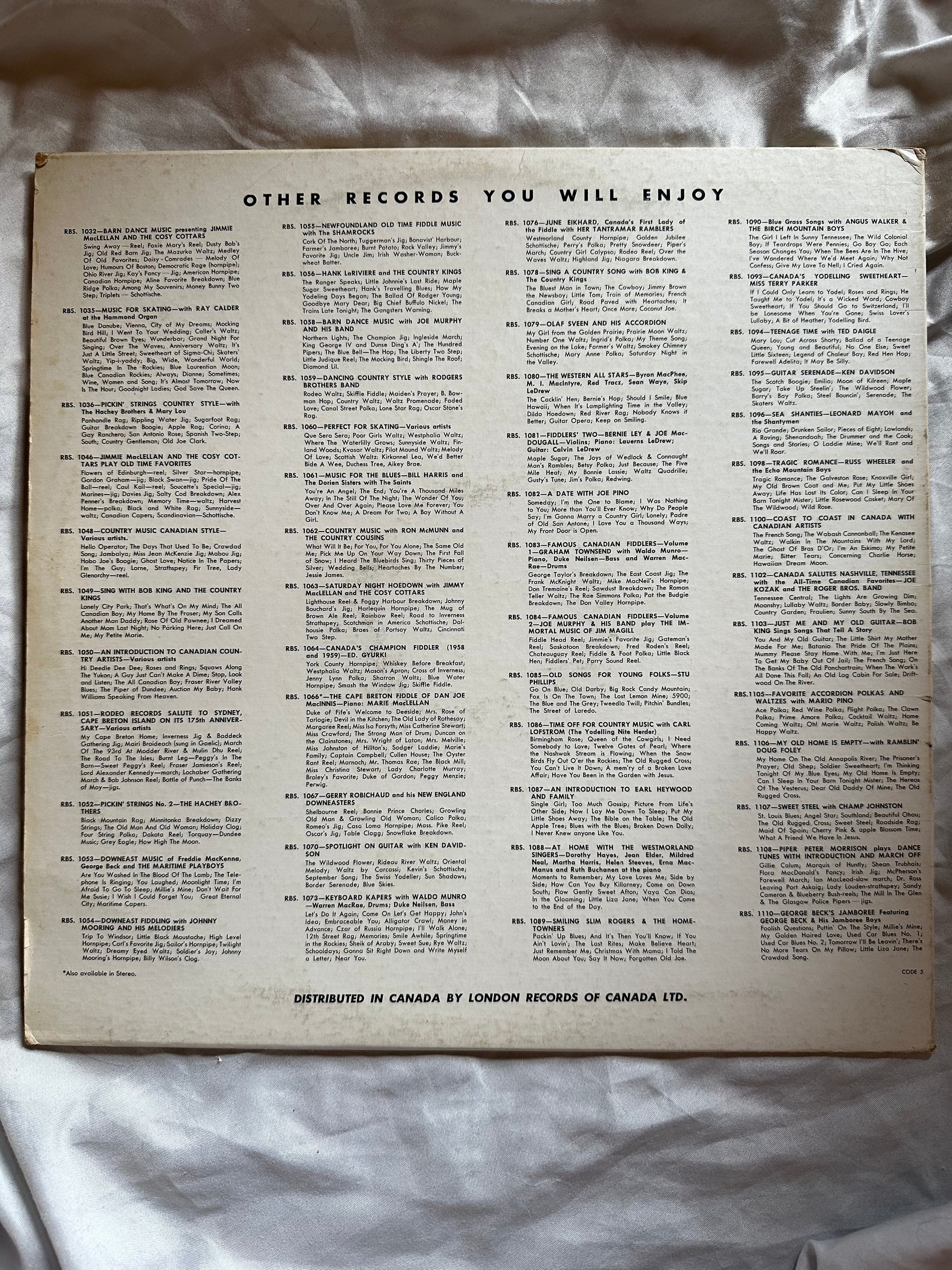 Vinyl record, Celtic Gerry Robichaud, Back view