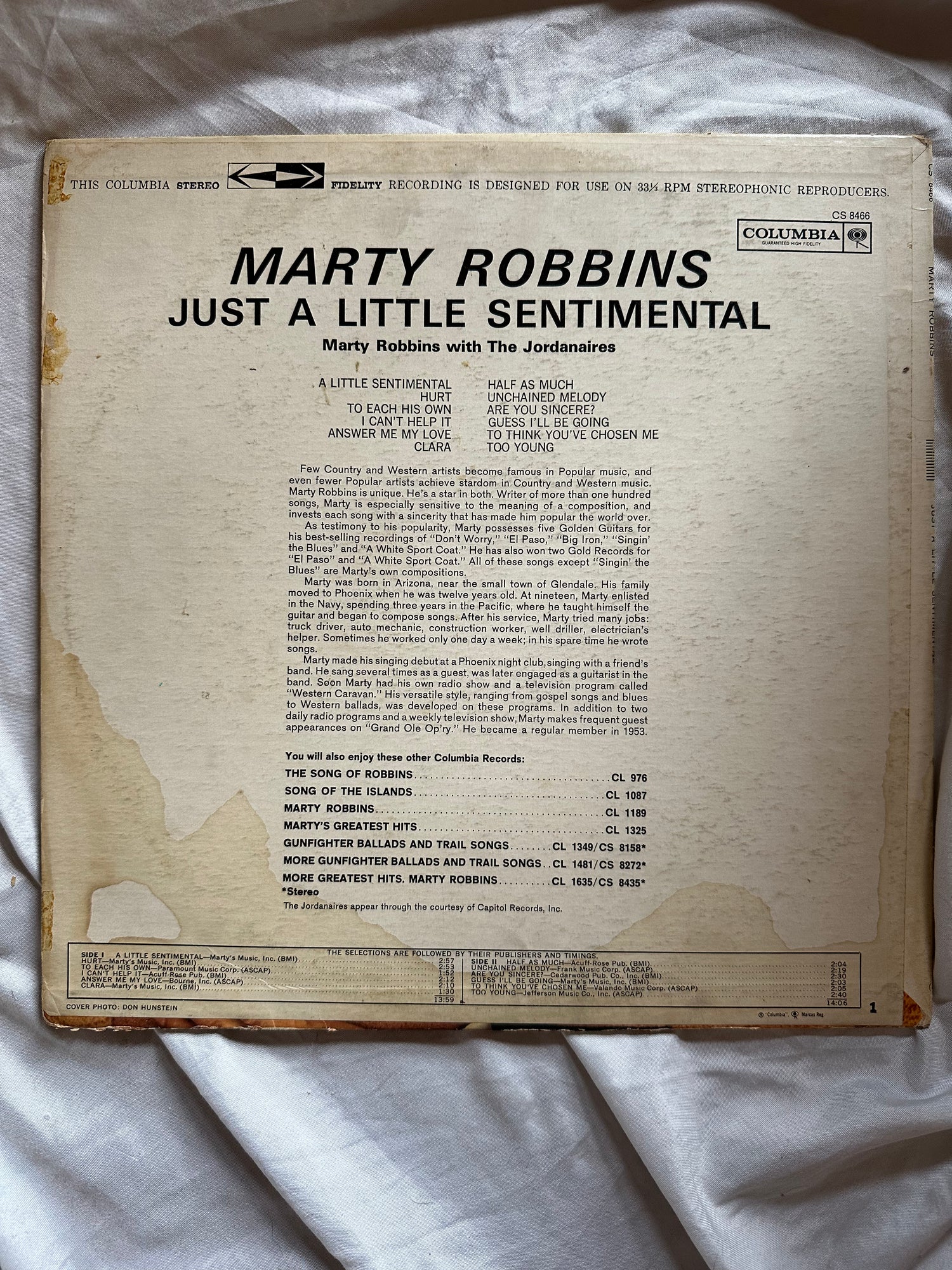 Vinyl record, Country Marty Robbins, Back view