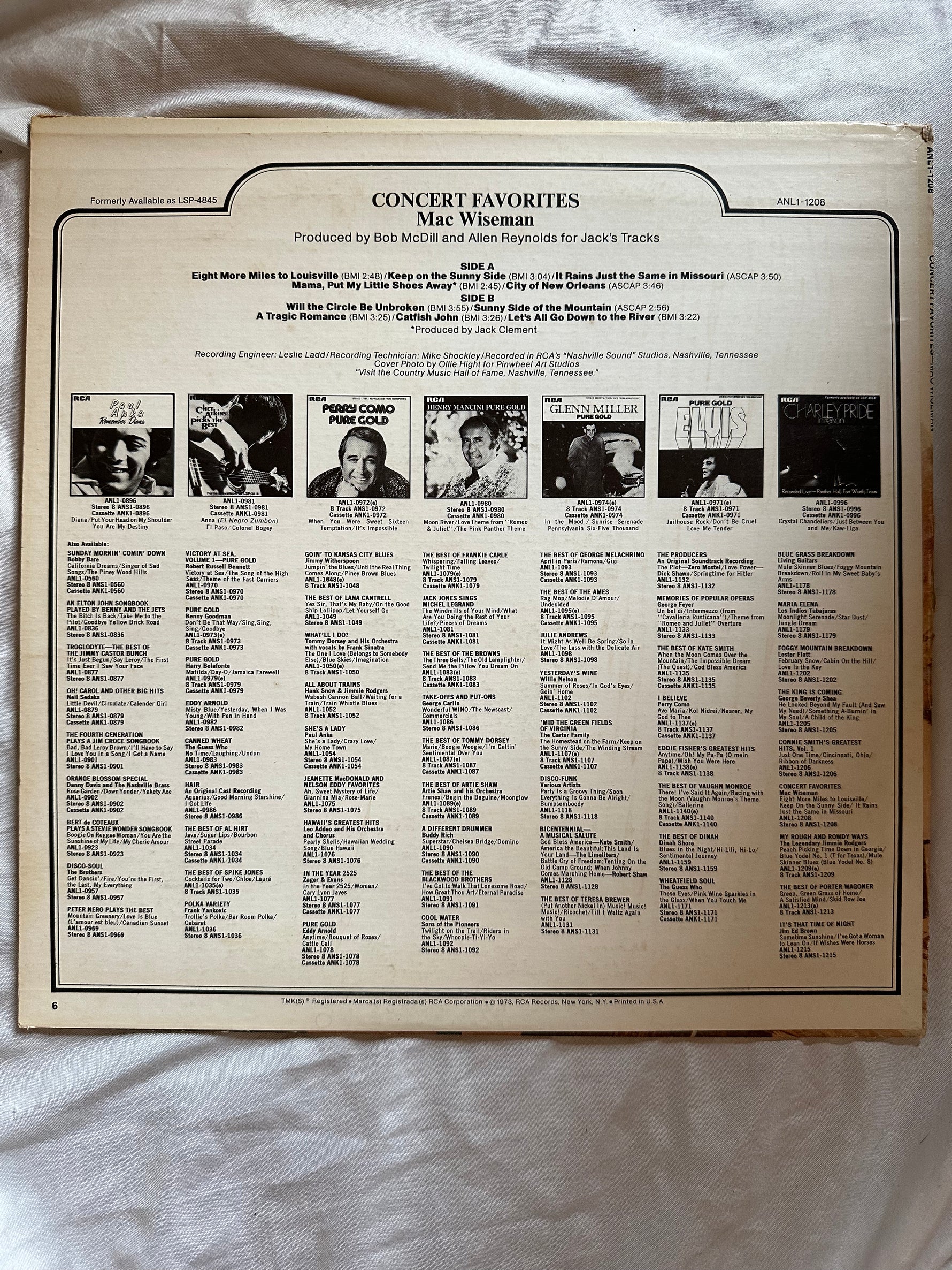 Vinyl record, Country Mac Wiseman, Back view