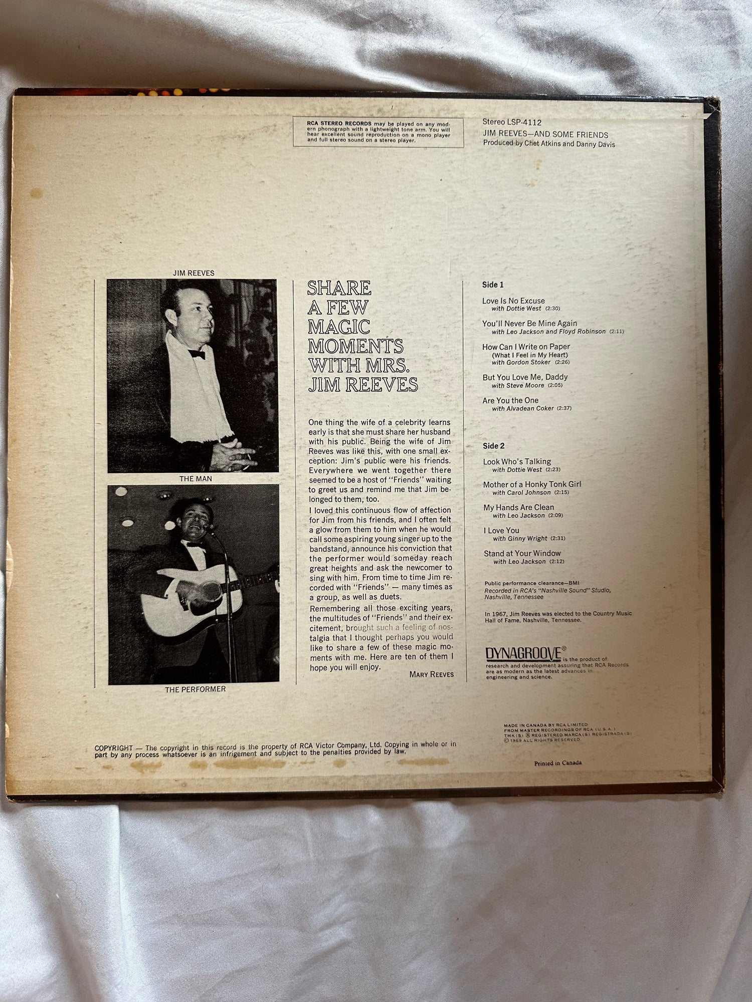 Vinyl record, Country Jim Reeves, Back view