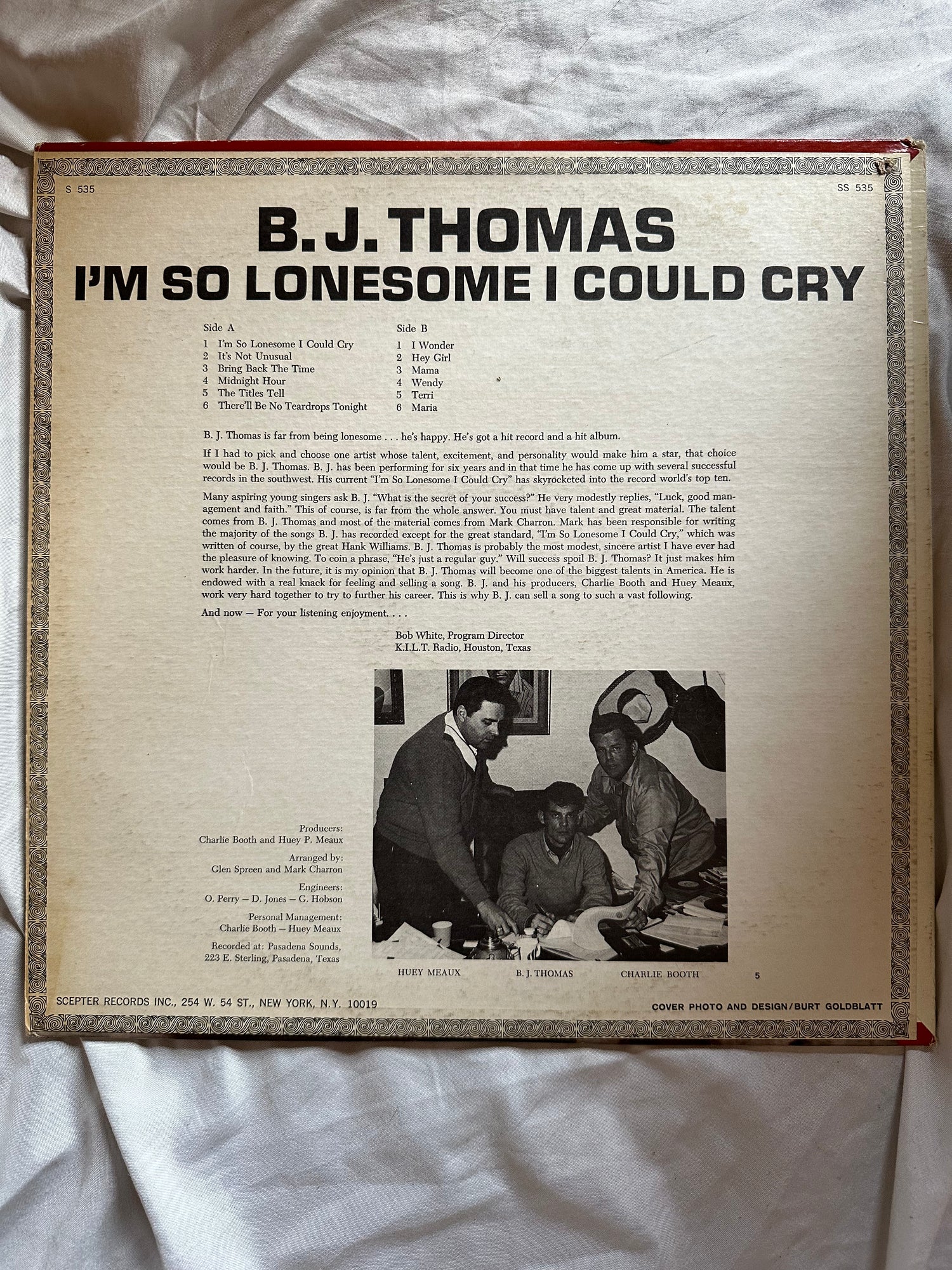 Vinyl record, Country B. J. Thomas, Back view