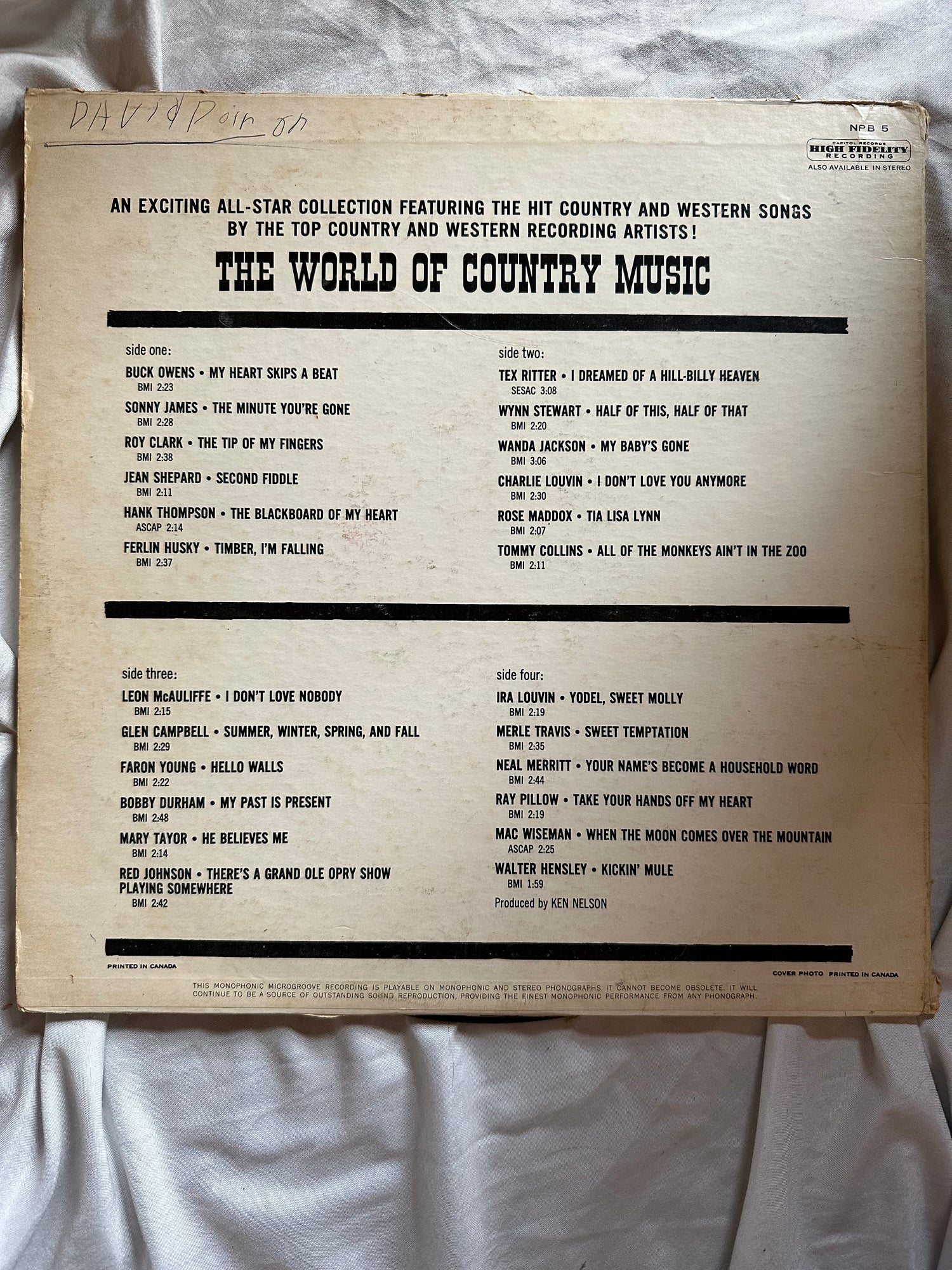 Vinyl record, Country various artists (see photo reference), Back view
