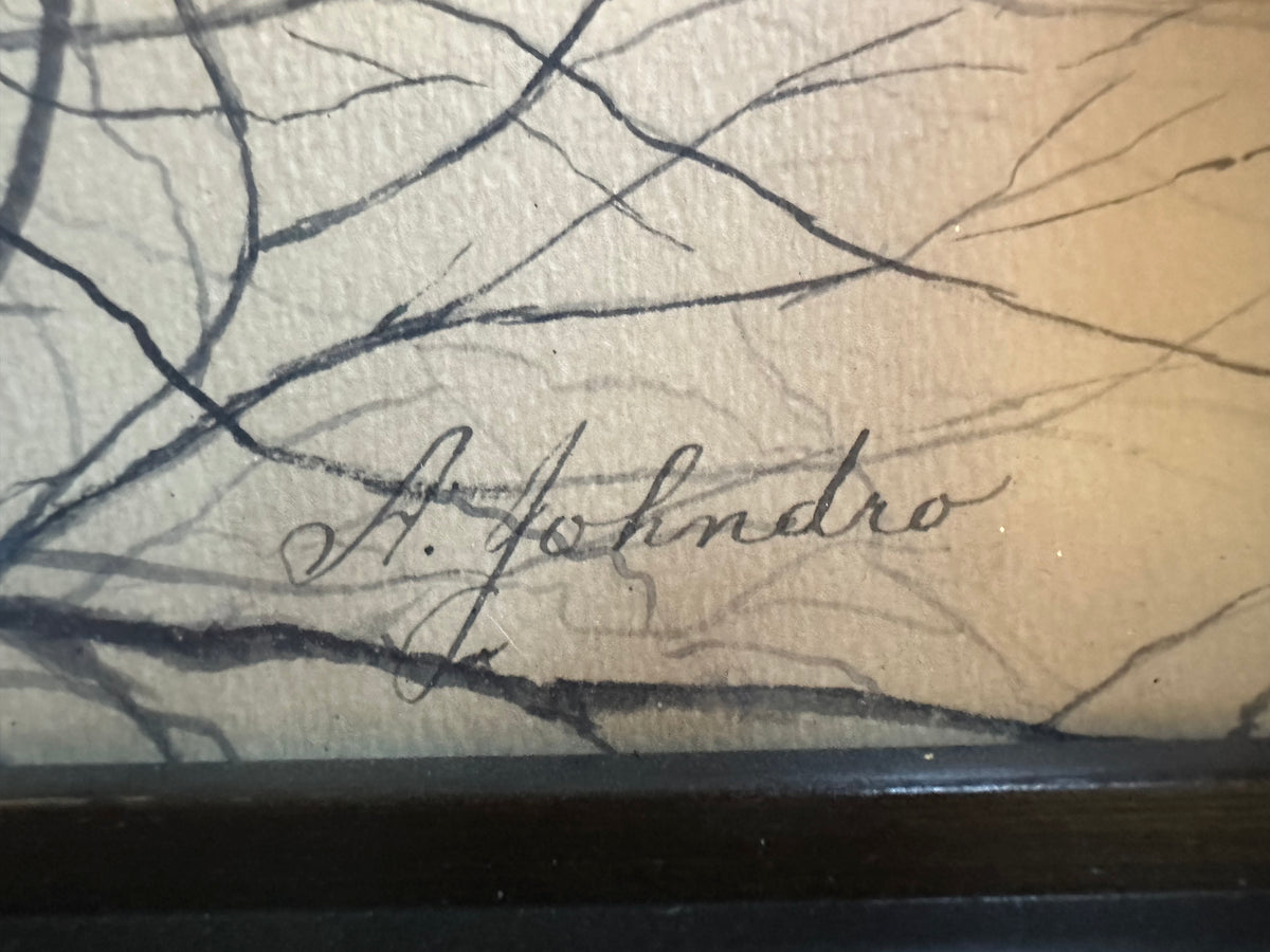 Watercolour painting, Landscape A. Johndro, Signature view