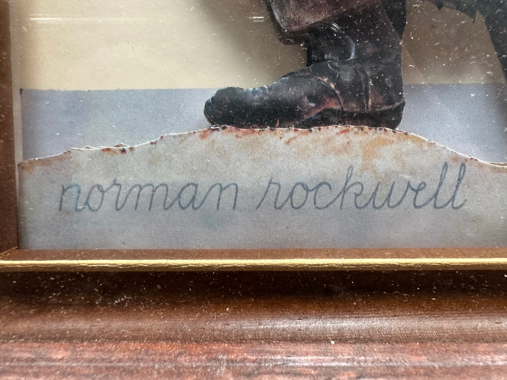 Mixed Media painting, Figures Norman Rockwell, Signature view