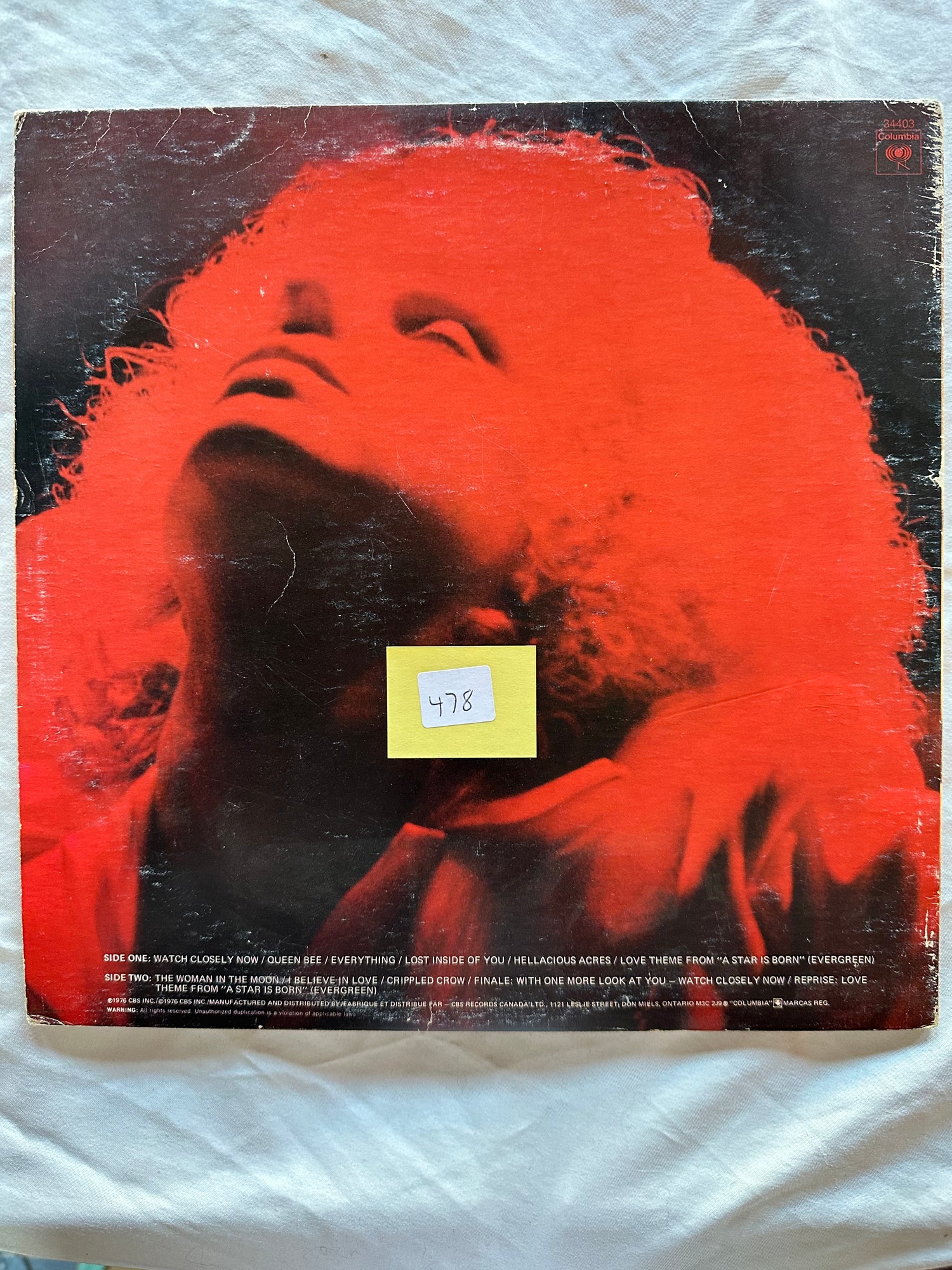 Vinyl record, Pop Barbra Streisand, Kris Kristofferson, Back view