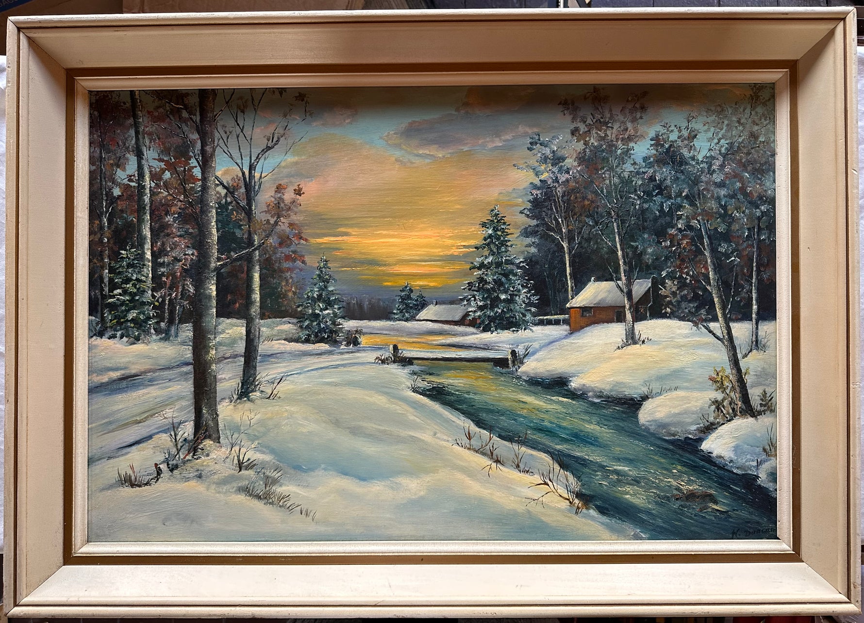 Mixed Media painting, Landscape, Cottages W. Duncan, Front view