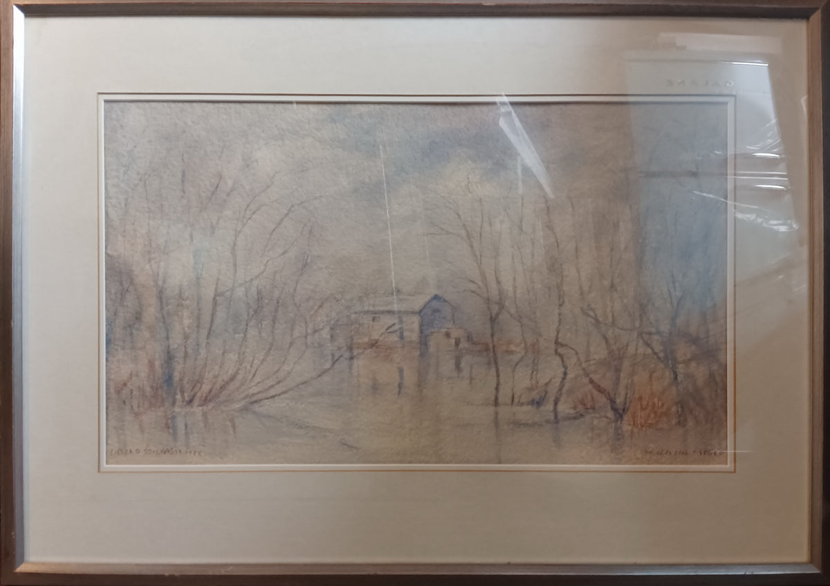 Watercolour painting, Winterscape Lasero Szilvassy, Front view