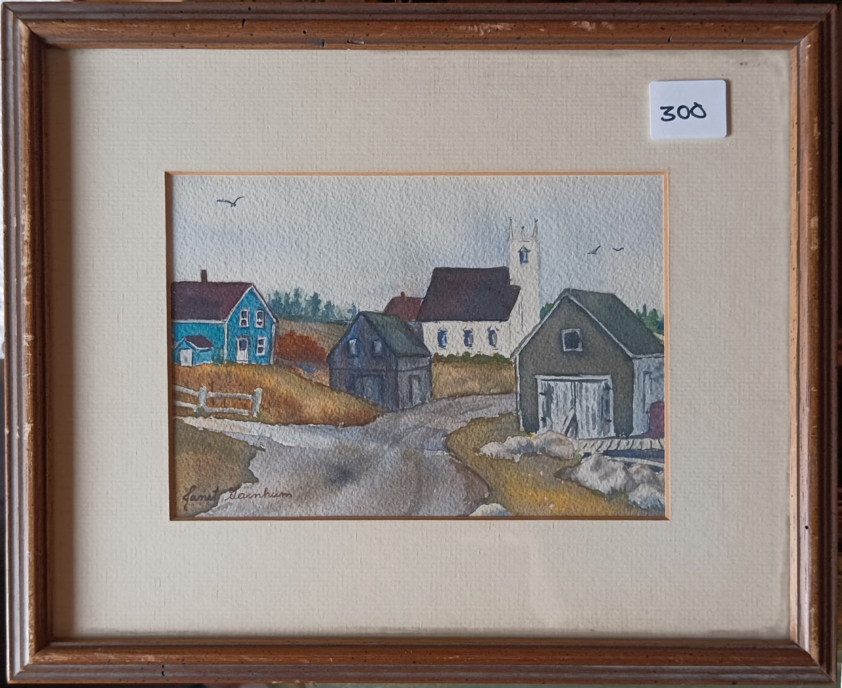 Watercolour painting, Landscape, Cottages Janet Garnhum, Front view