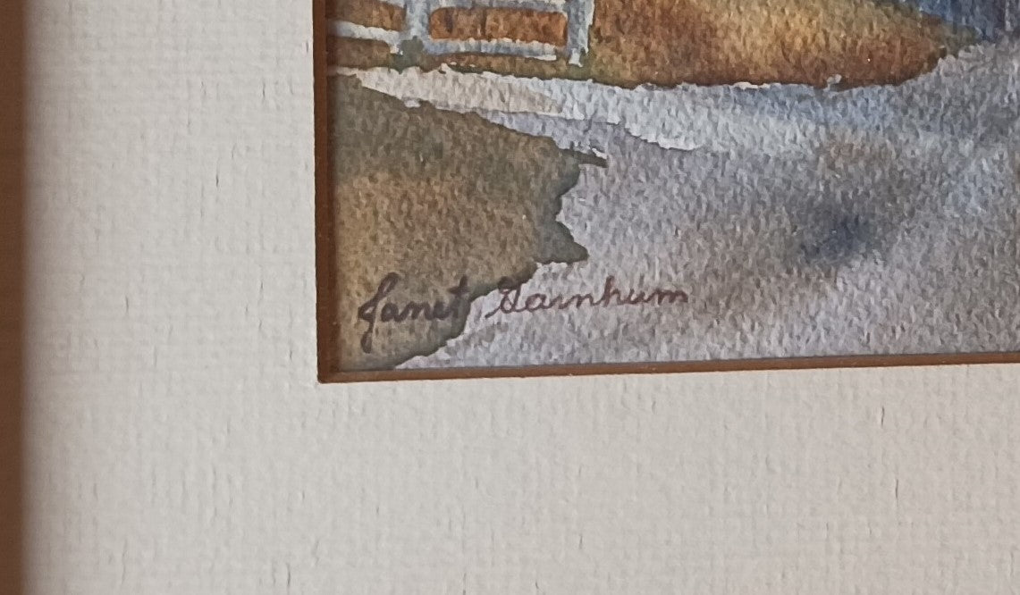 Watercolour painting, Landscape, Cottages Janet Garnhum, Signature view