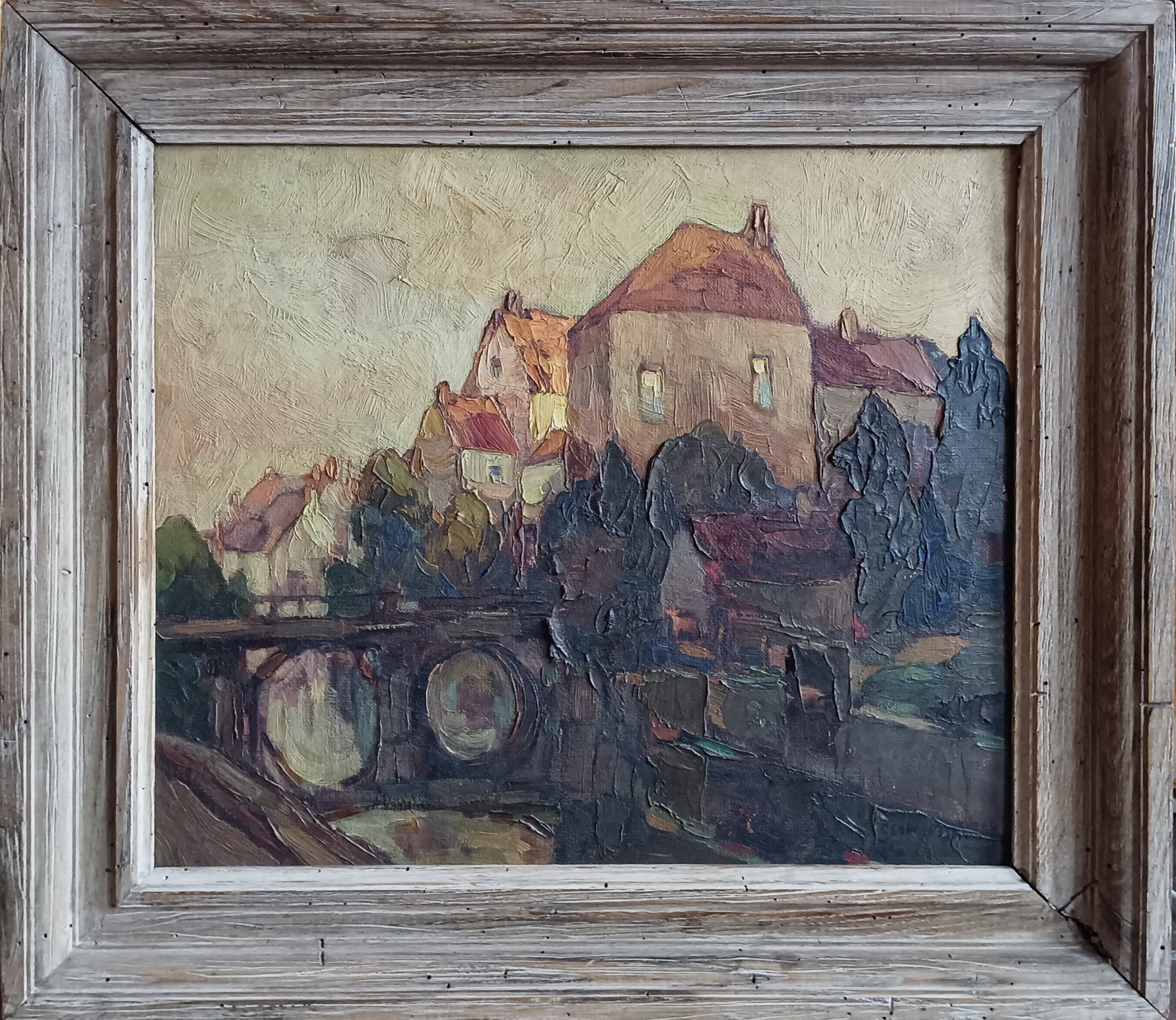 Mixed Media painting, Cityscape Georges Haway, Front view