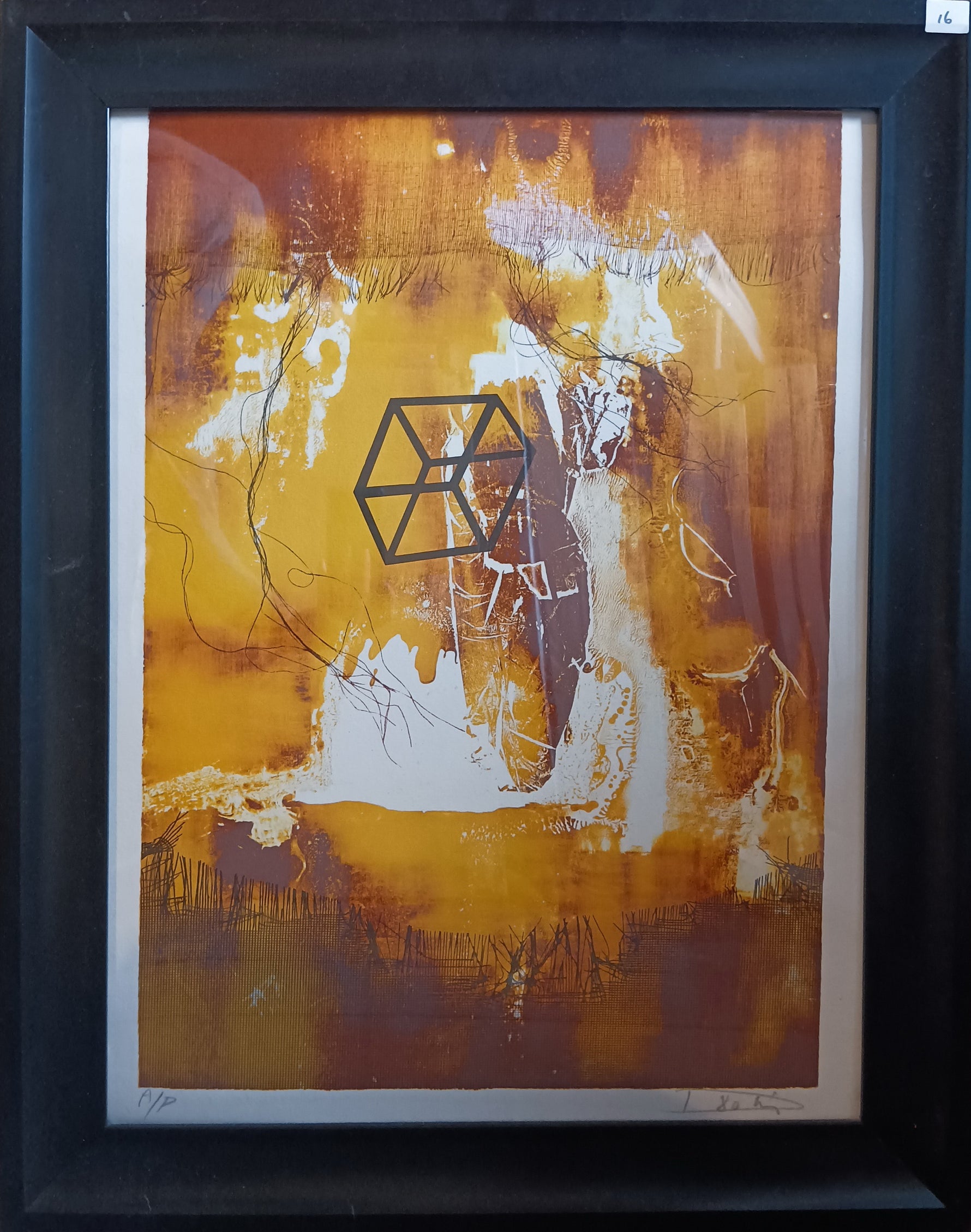 Mixed Media painting, Abstract Laszlo Dus, Front view