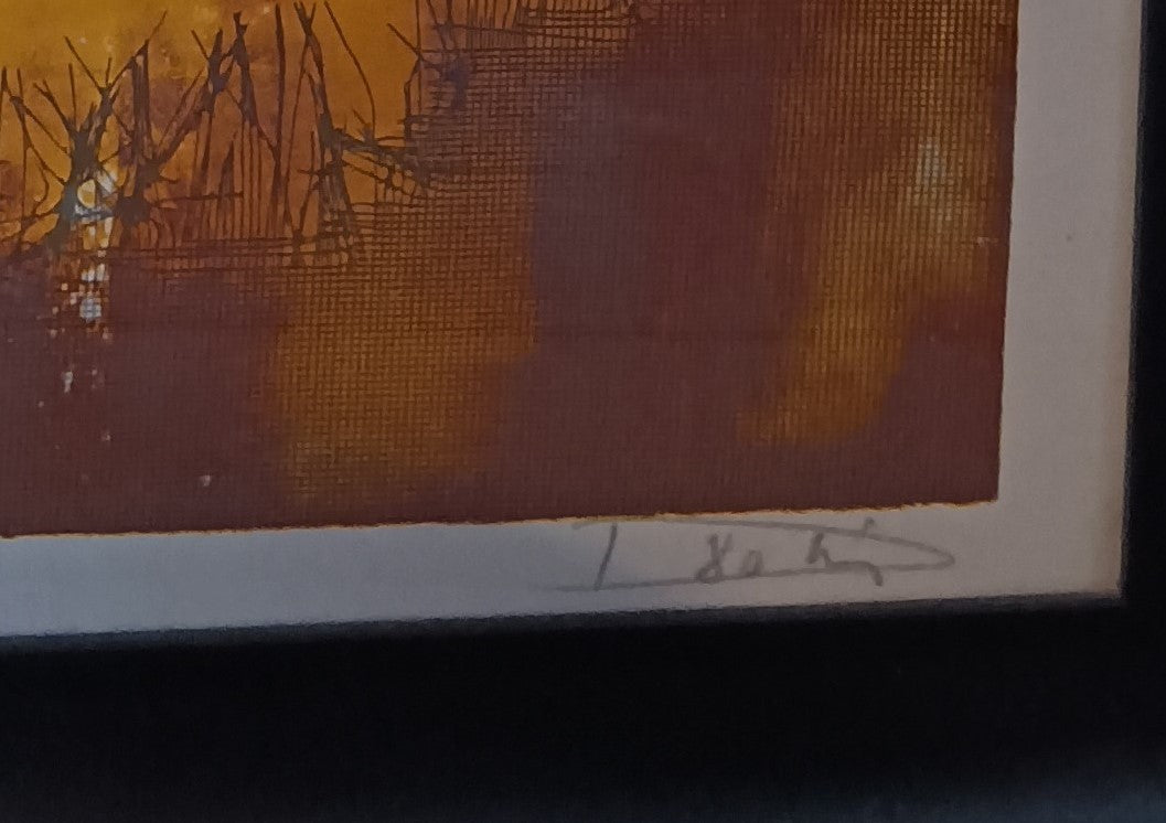 Mixed Media painting, Abstract Laszlo Dus, Signature view