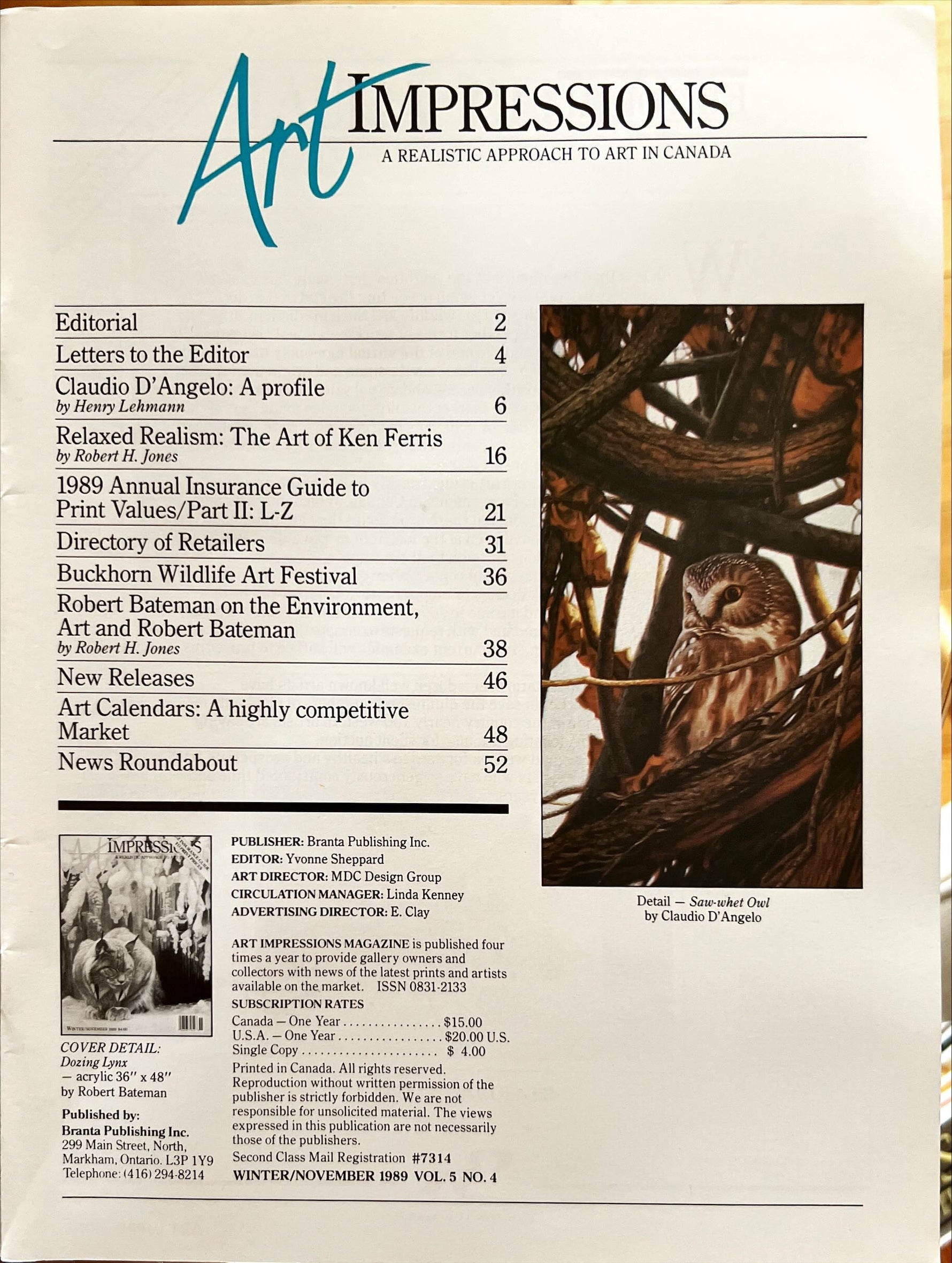 Magazine, Arts, , Art Impressions: A Realistic Approach to Art in Canada, Vol. 5, No. 4, Winter/November 1989, Inside view