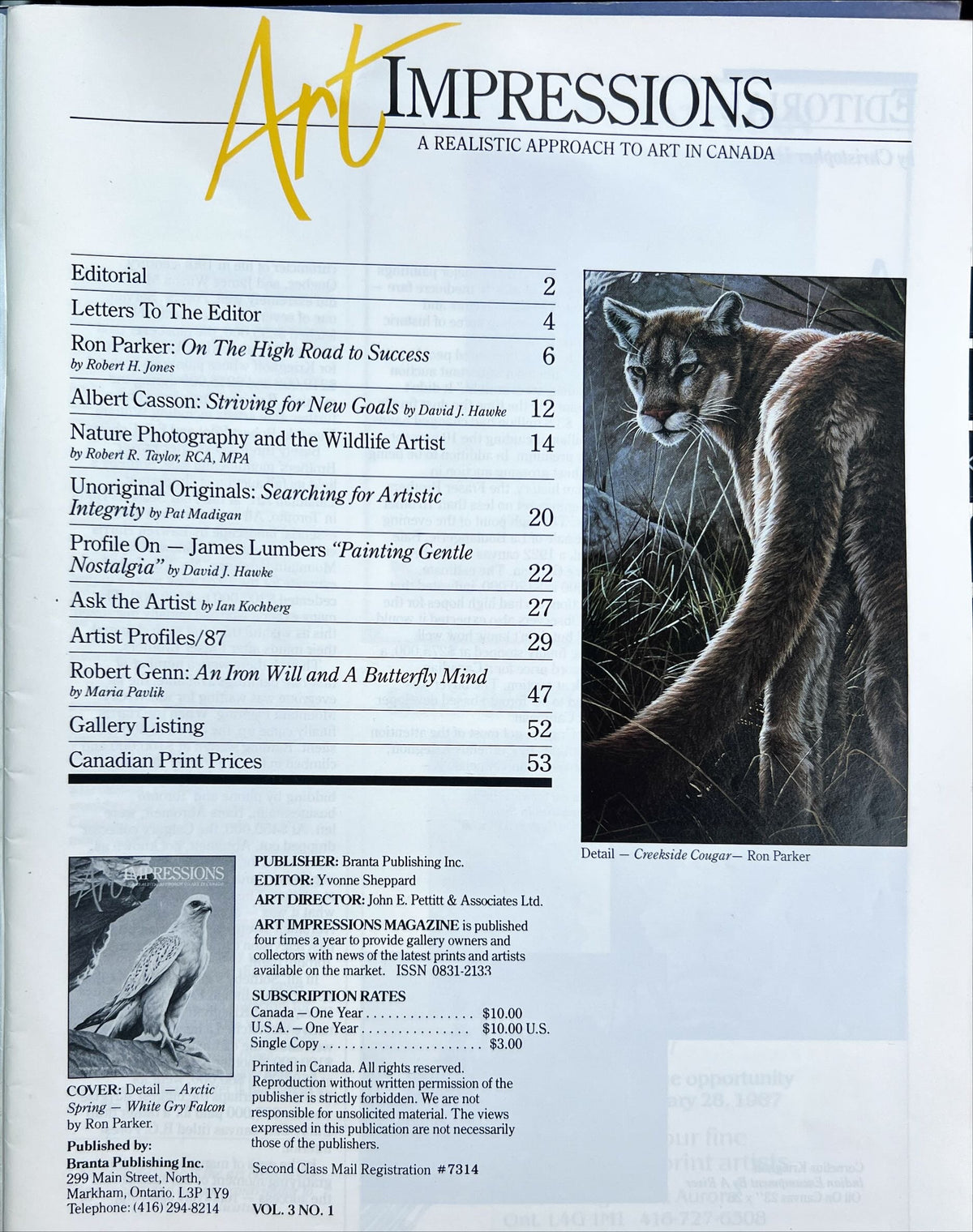 Magazine, Arts, , Art Impressions: A Realistic Approach to Art in Canada, Vol. 3, No. 1, Spring 1987, Inside view