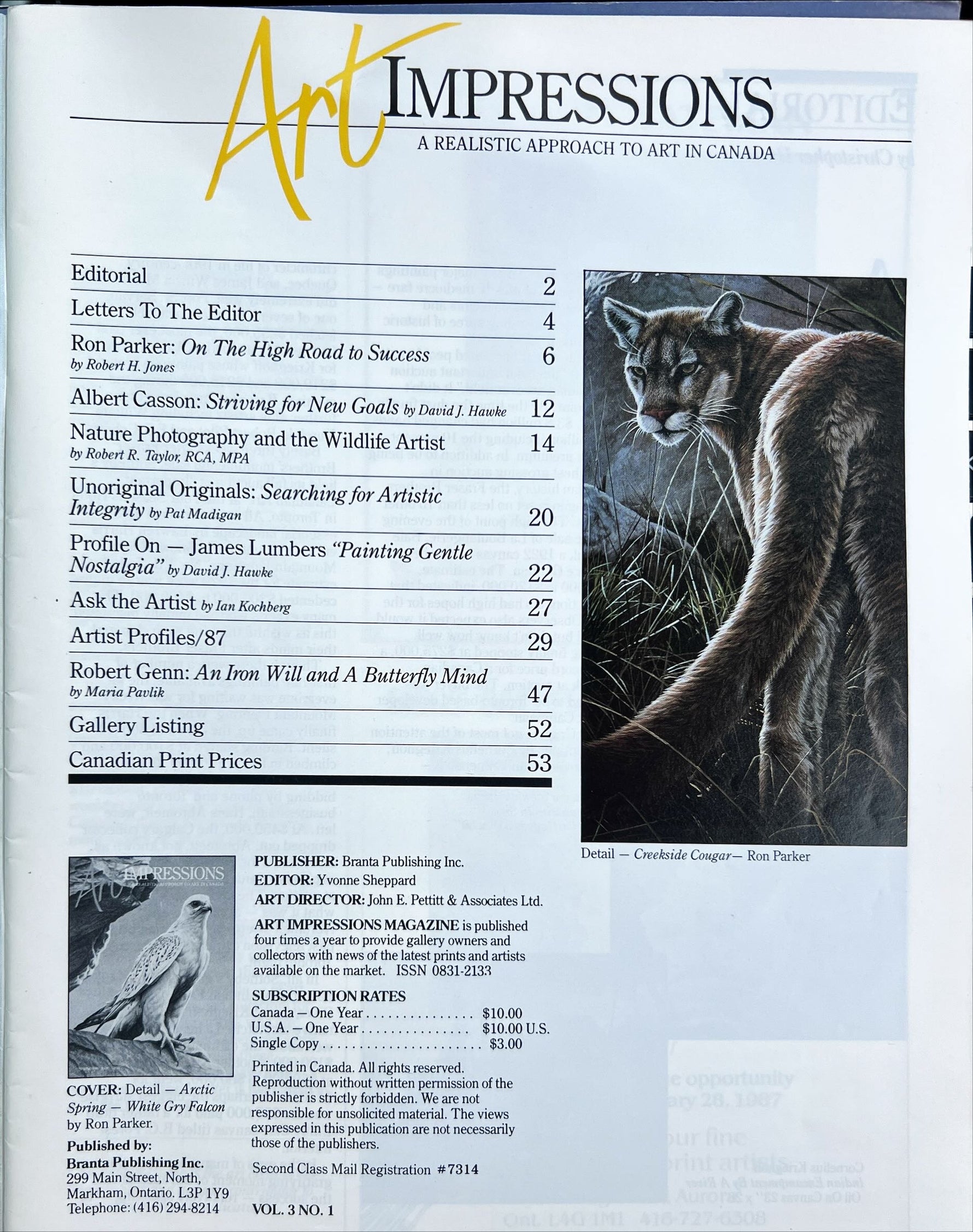 Magazine, Arts, , Art Impressions: A Realistic Approach to Art in Canada, Vol. 3, No. 1, Spring 1987, Inside view