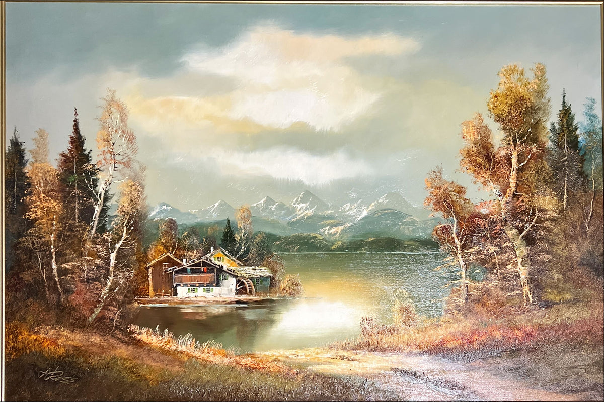 Oil painting, Landscape, Cottages H. Ross, Art view