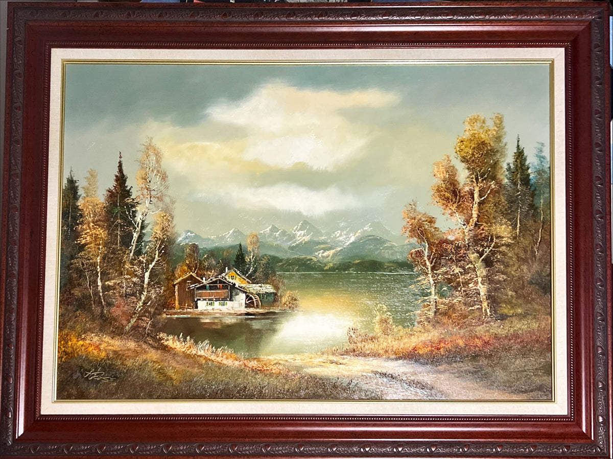 Oil painting, Landscape, Cottages H. Ross, Front view
