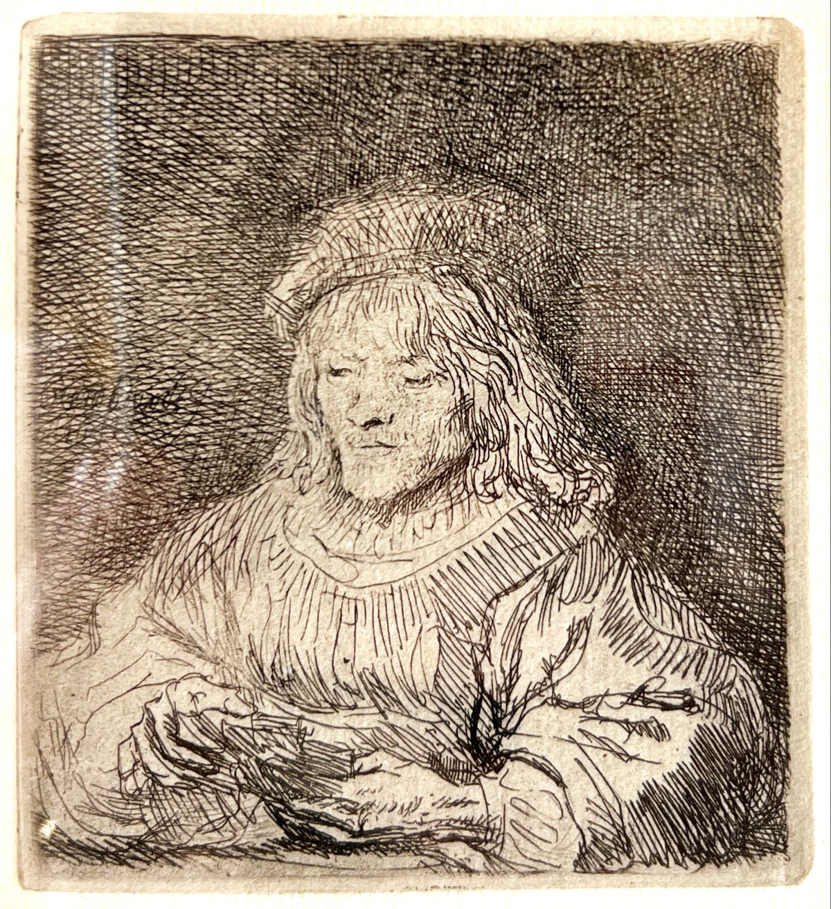 Mixed Media painting, Figures Rembrant, Closeup view