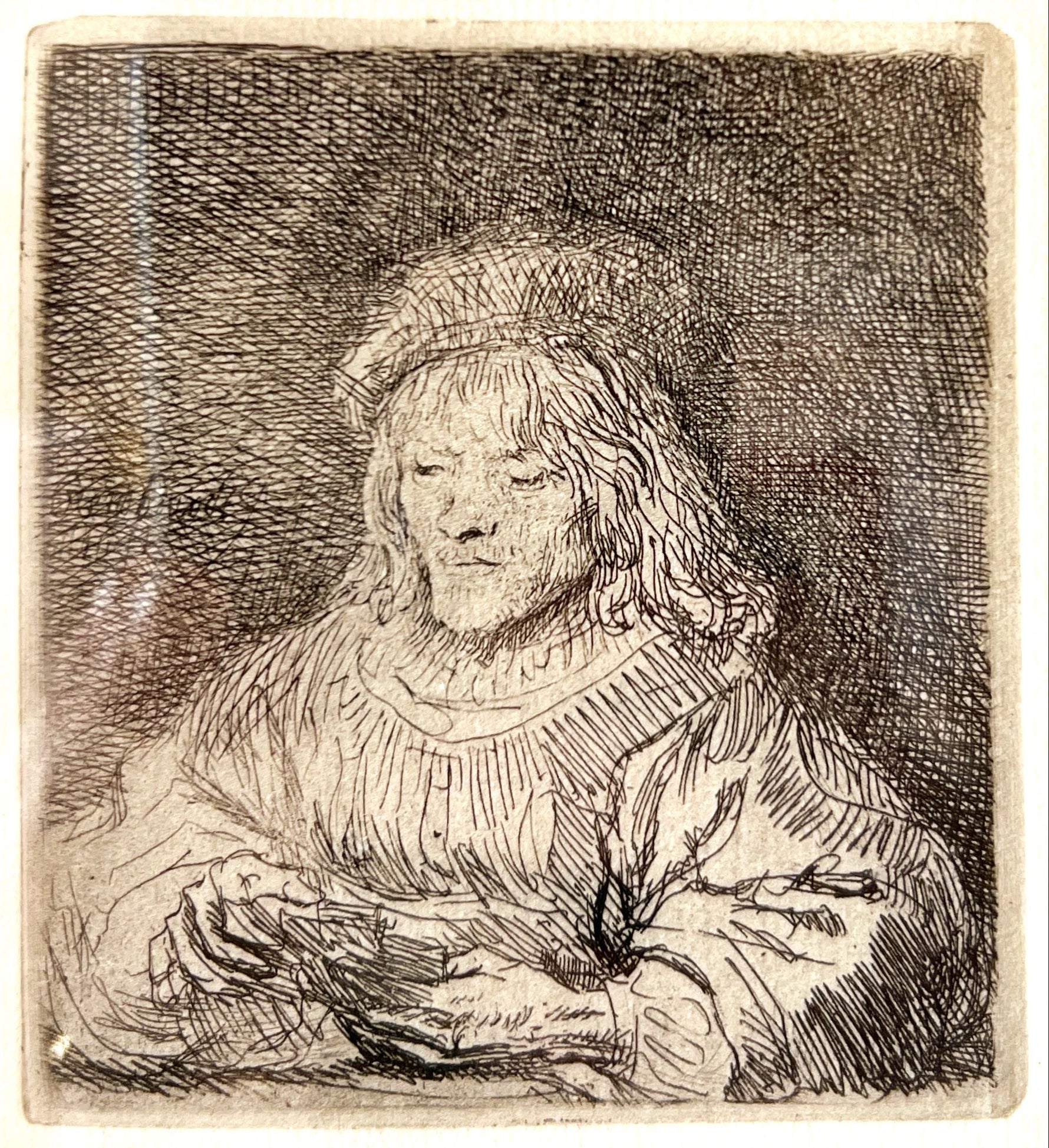 Mixed Media painting, Figures Rembrant, Closeup view