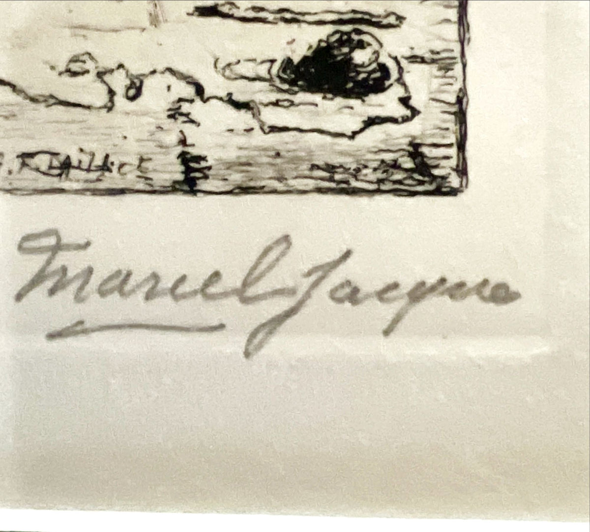 Mixed Media painting, Genre scene Marcel Jacque, Signature view