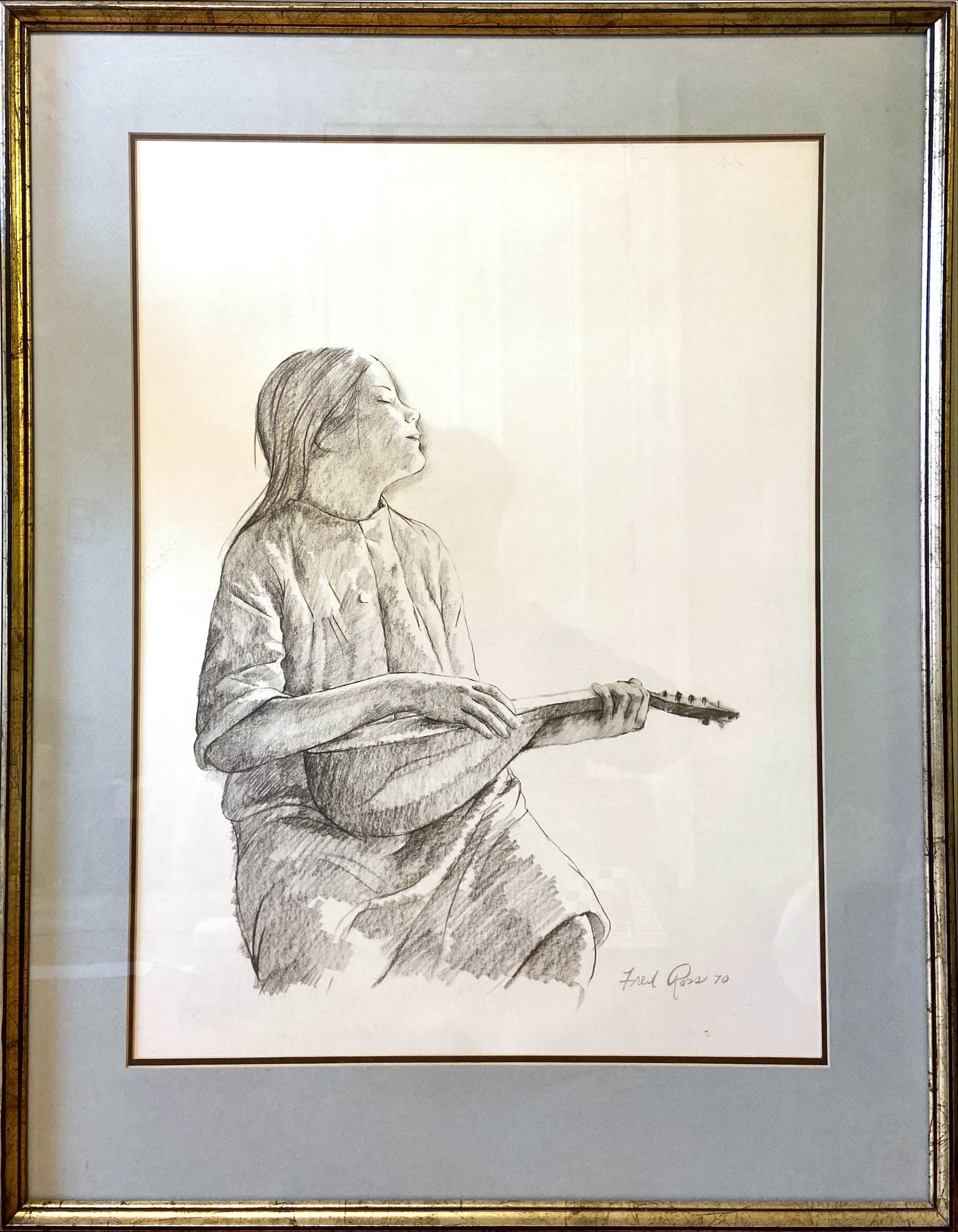 Pencil painting, Portrait Fred Ross, Front view