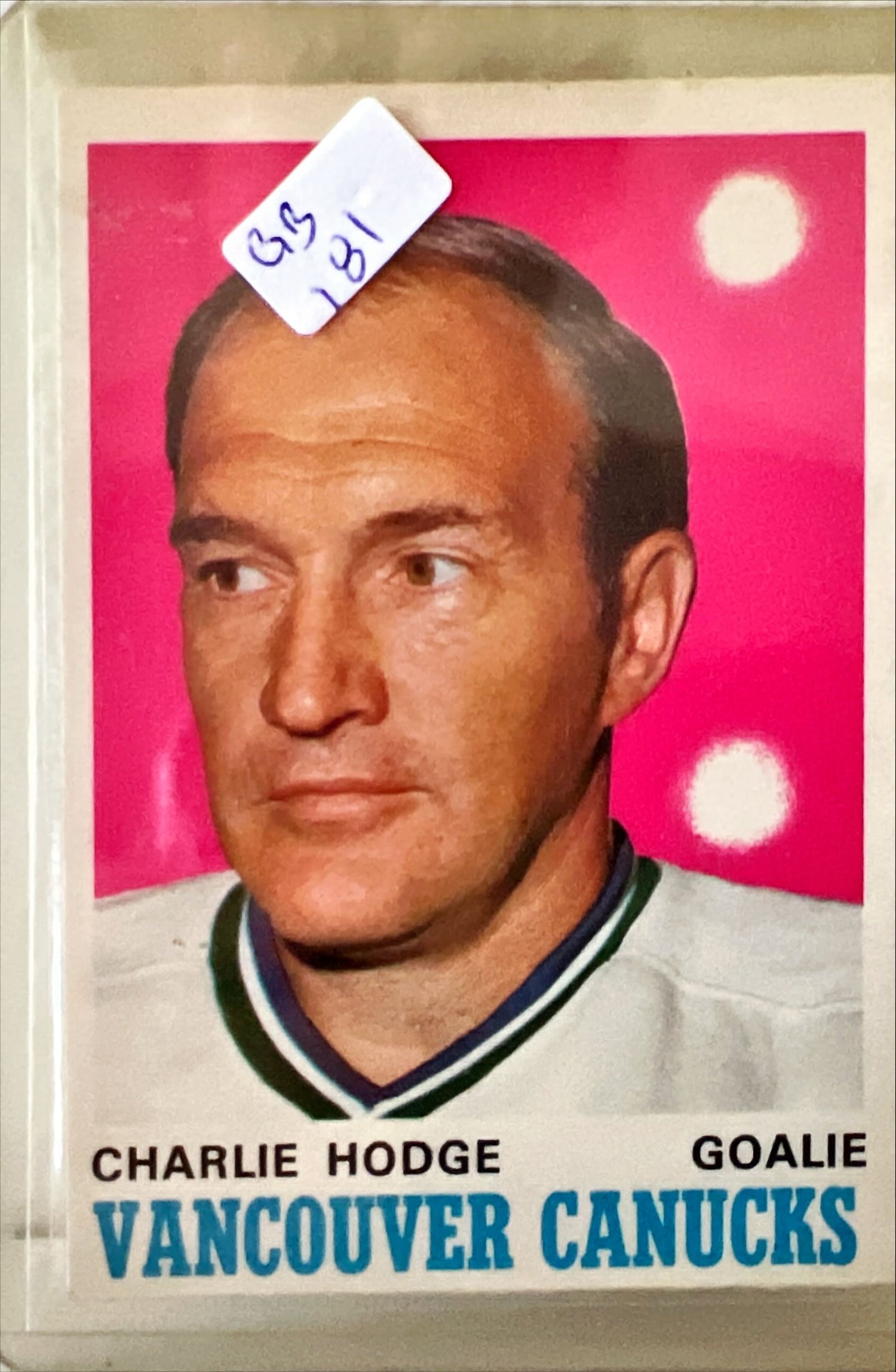 Card, Charlie Hodge Goalie Vancouver Canucks, Front view