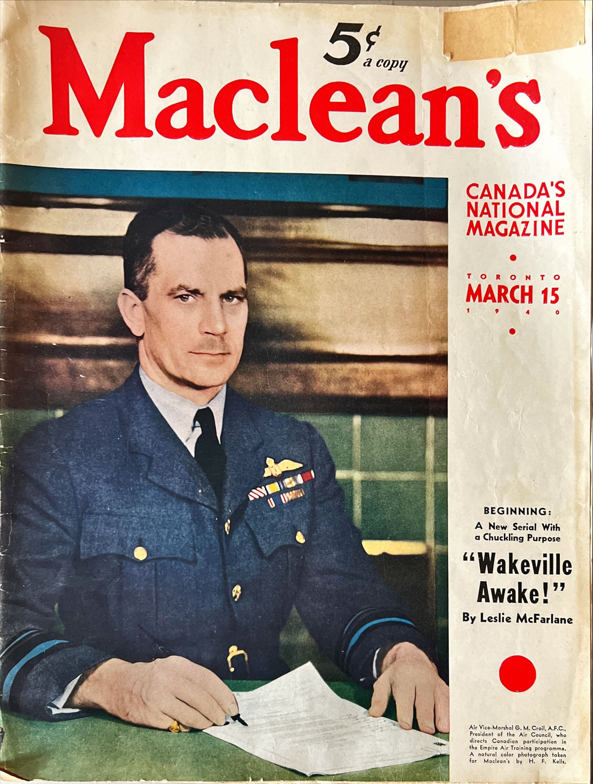 Magazine, History, Maclean's, Maclean's Canada's National Magazine, March 15, 1940, Front view