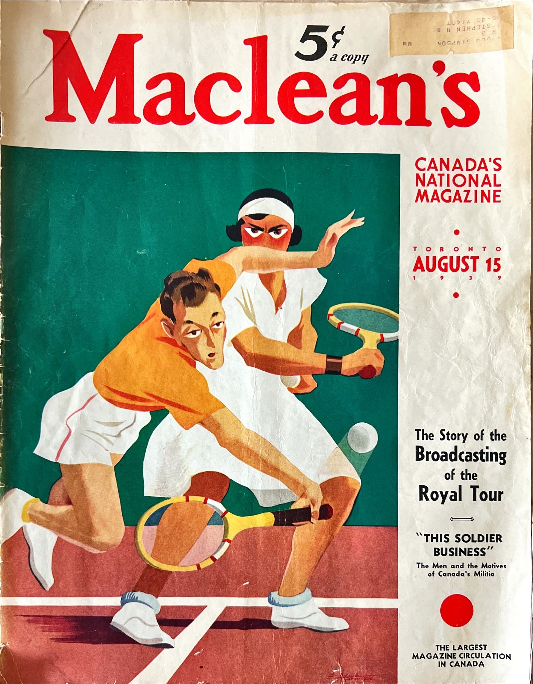 Magazine, History, Maclean's, Maclean's Canada's National Magazine, August 15, 1939, Front view