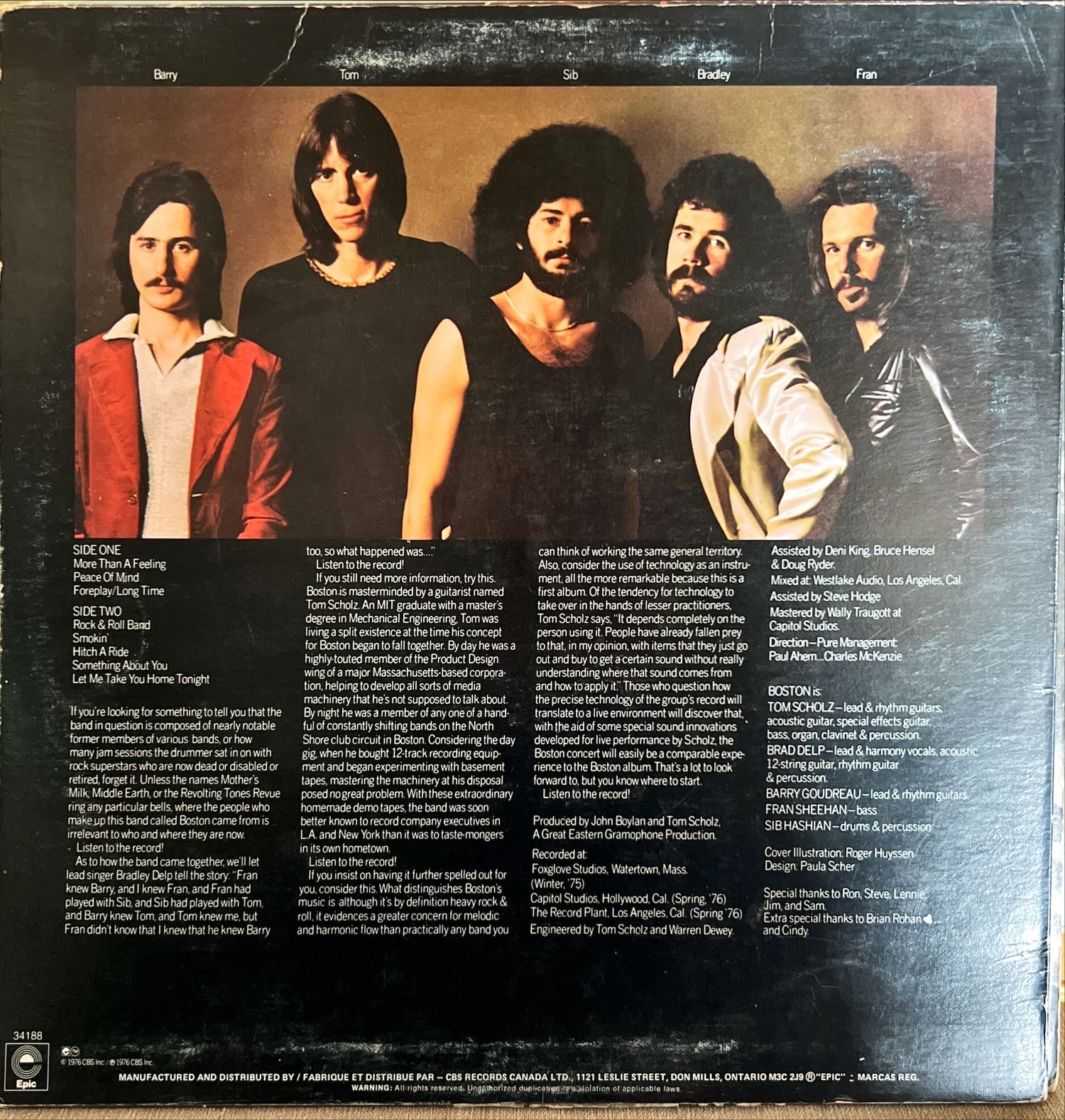 Vinyl record, Rock Boston, Back view