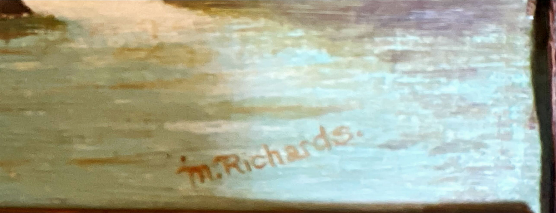 Oil painting, Landscape M. Richards, Signature view