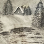 Charcoal painting, Winterscape, Cottages JMM, Cover view