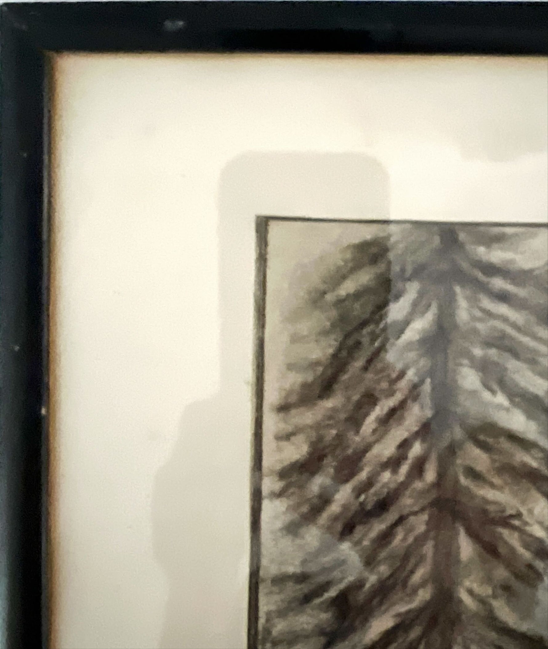 Charcoal painting, Winterscape, Cottages JMM, Damage view