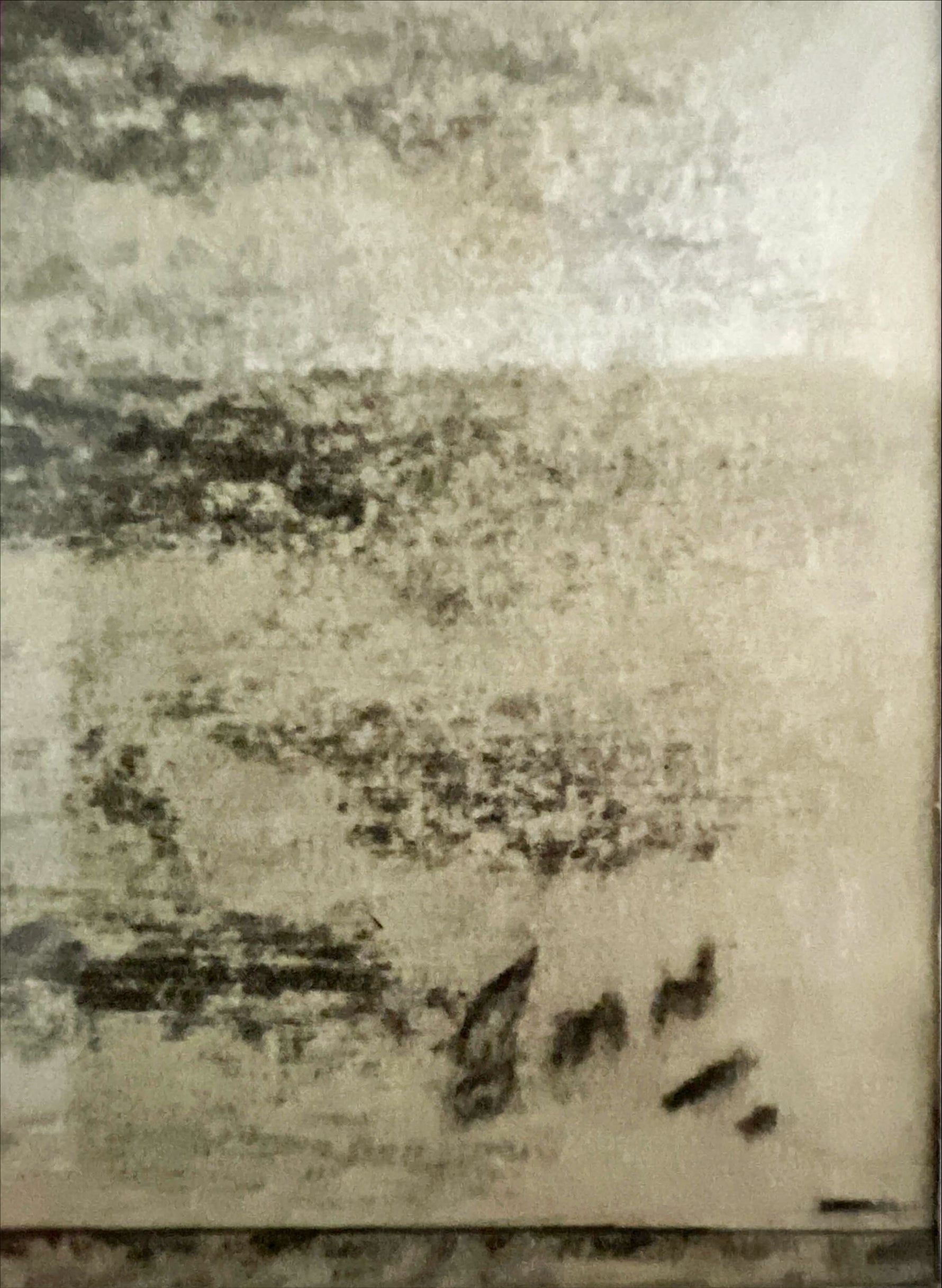 Charcoal painting, Winterscape, Cottages JMM, Signature view