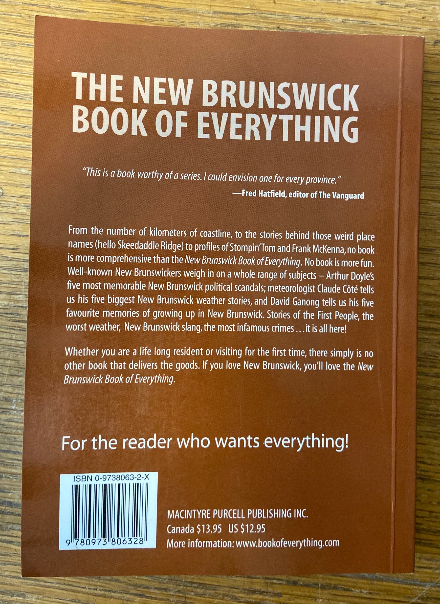Book, Atlantic Canada, Canada, Travel, Ed. Martha Walls, New Brunswick Book of Everything, Back view