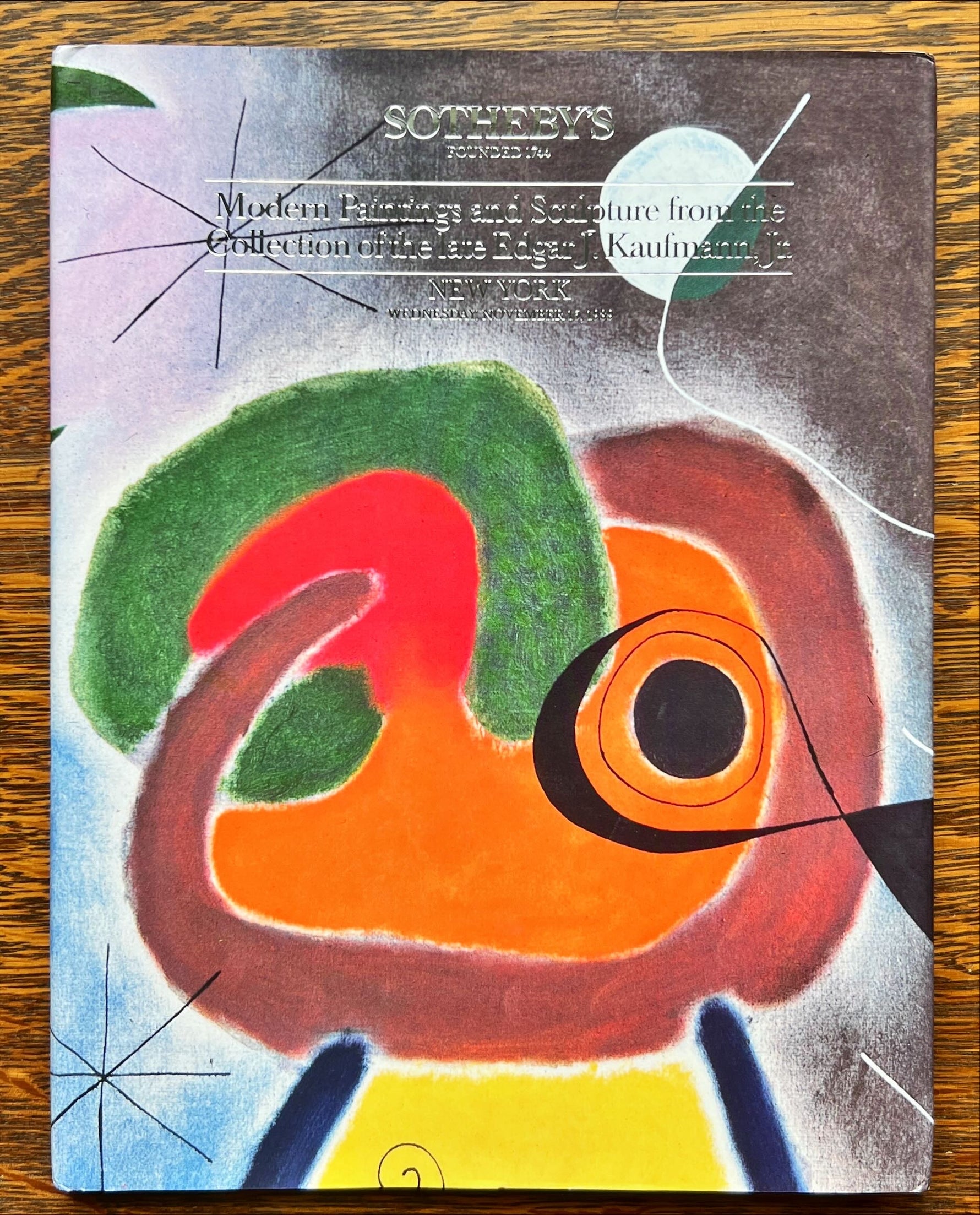 Catalogue/Reference, Antique, Collectibles, Sotheby’s, Modern Paintings and Sculpture from the Late Edgar J. Kauffmann, Jr. New York November 15, 1989, Front view