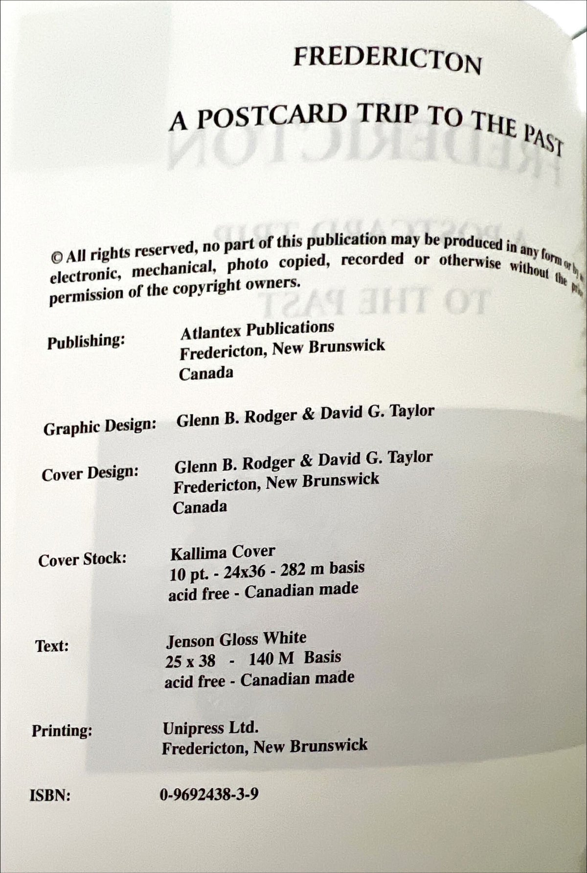 Book, Regional History, NB History, New Brunswick, Canada, Atlantic Canada, David G. Taylor and Glenn B. Roger, Fredericton: A Postcard Trip to the Past, Inside view