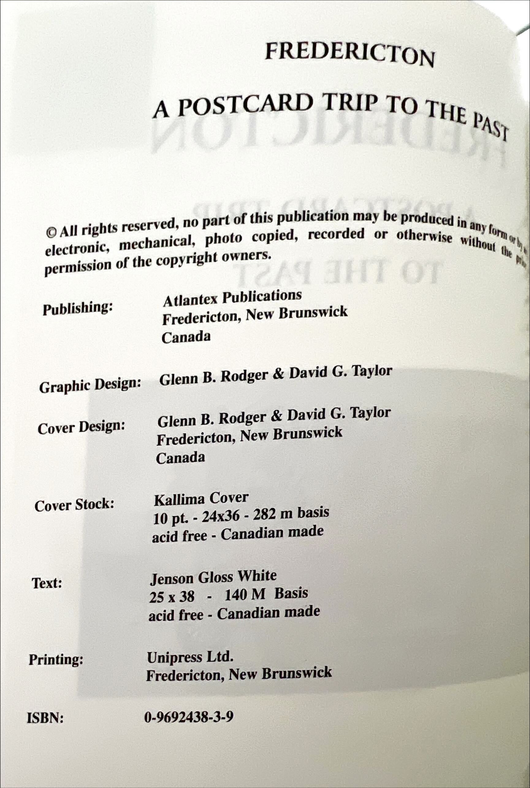 Book, Regional History, NB History, New Brunswick, Canada, Atlantic Canada, David G. Taylor and Glenn B. Roger, Fredericton: A Postcard Trip to the Past, Inside view