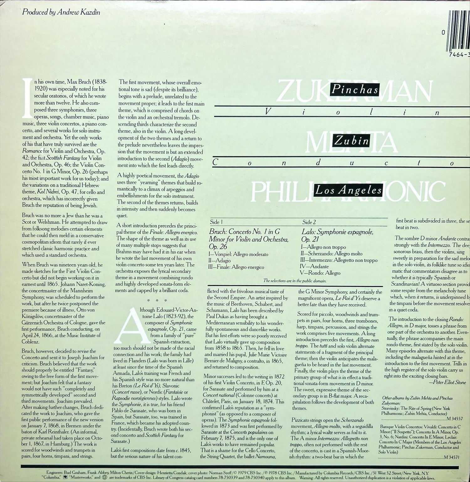 Vinyl record, Classical Zukerman/Mehta, Back view
