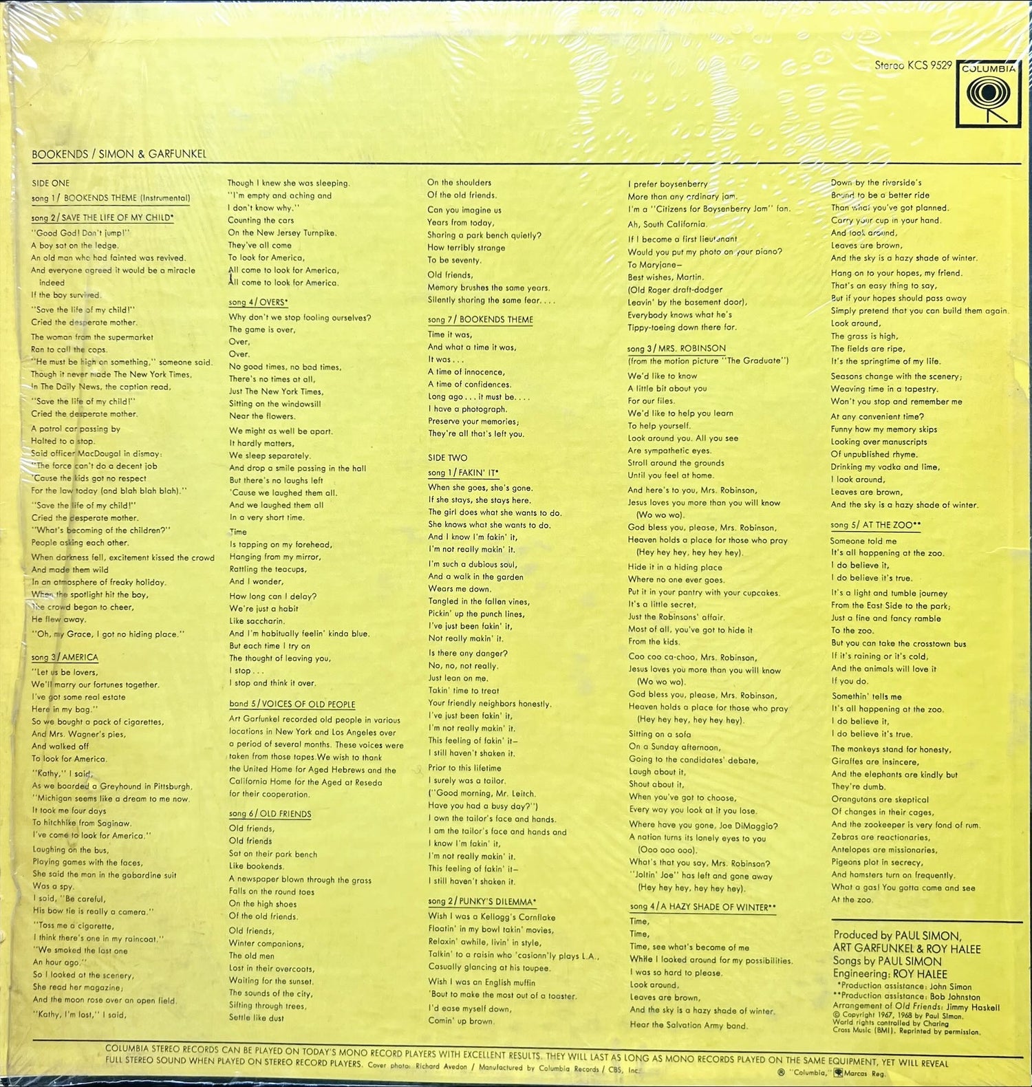 Vinyl record, Folk Rock Simon & Garfunkel, Back view