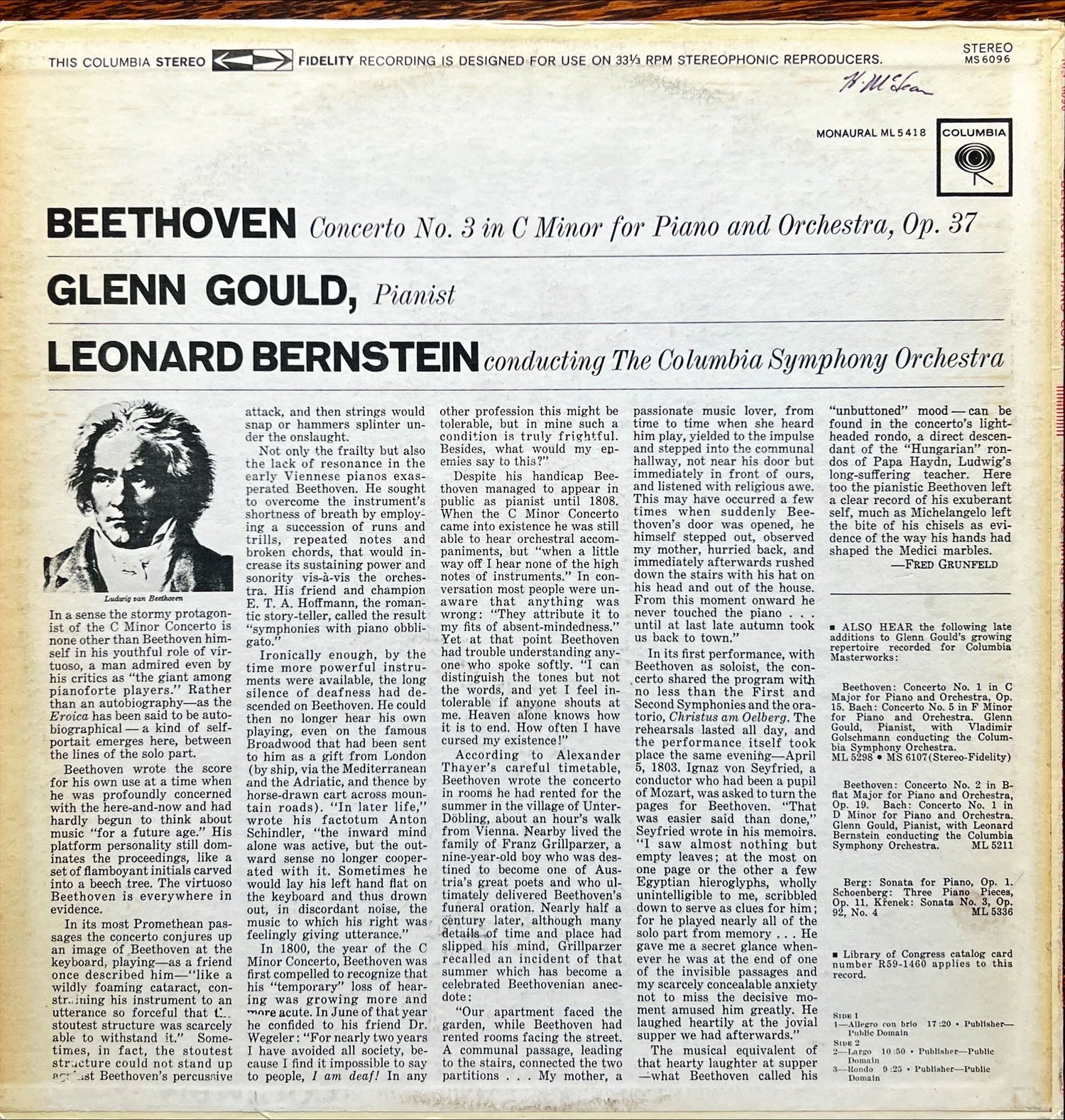 Vinyl record, Classical Beethoven, Back view
