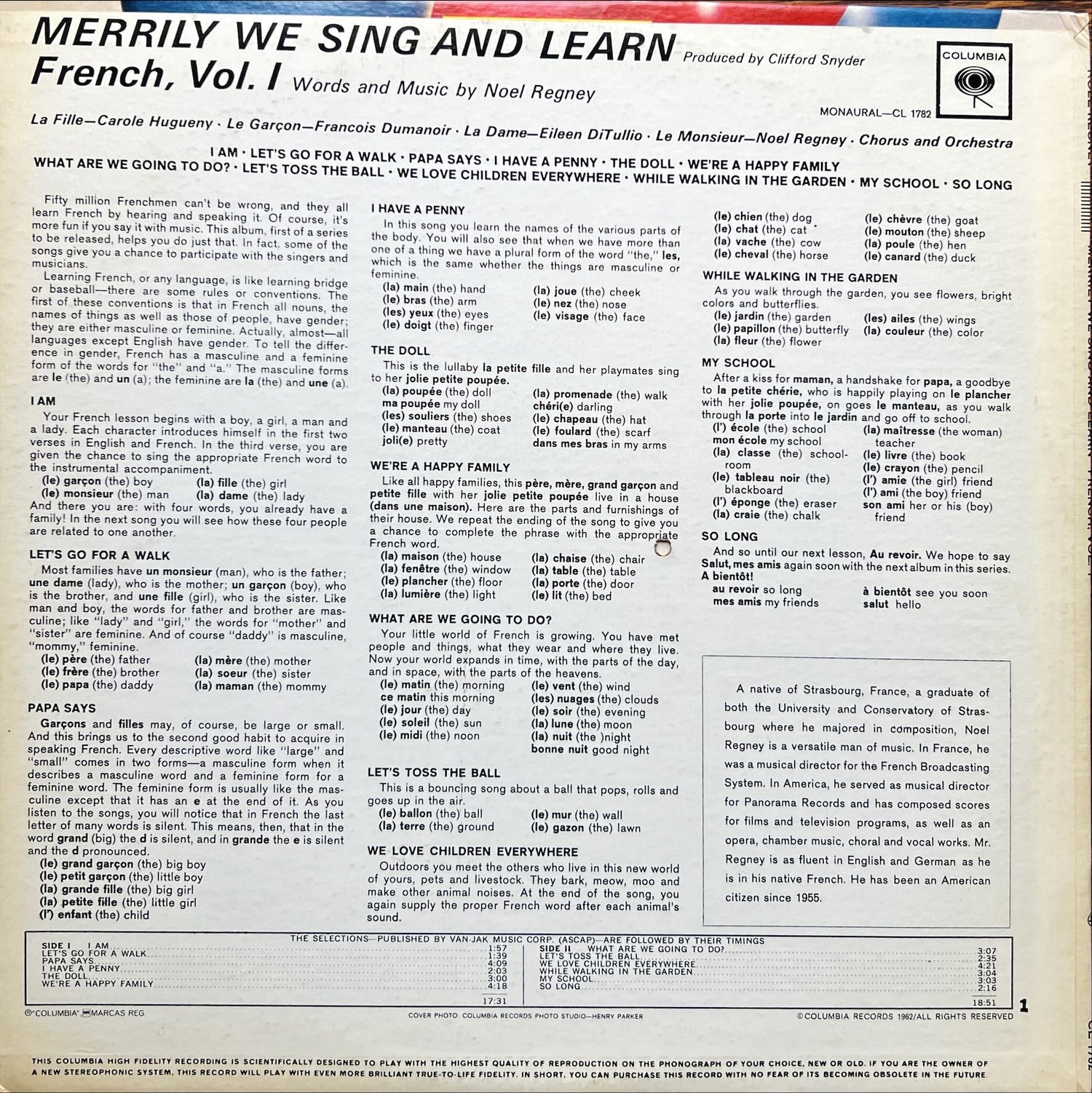 Vinyl record, French Noel Reginey, Back view