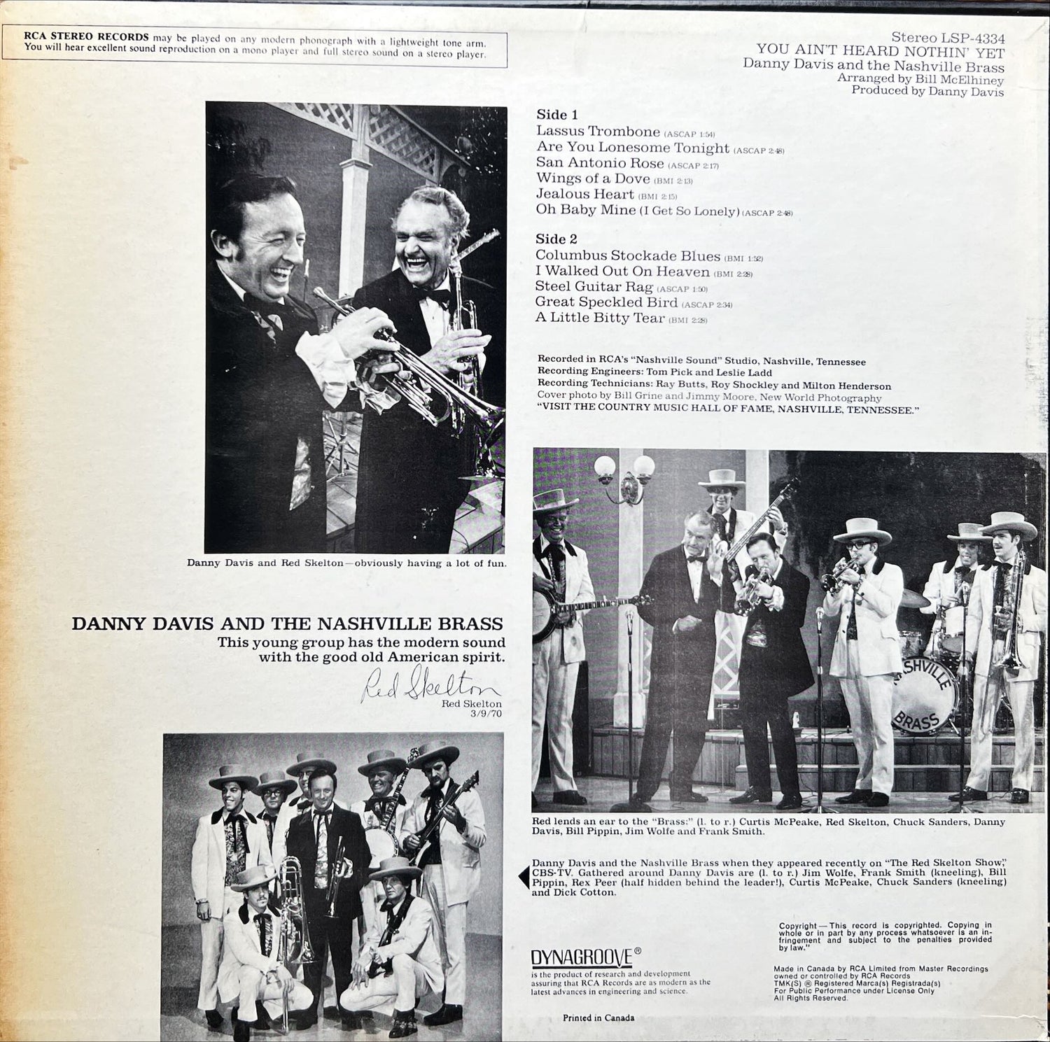 Vinyl record, Jazz Danny Davis and the Nashville Brass, Back view
