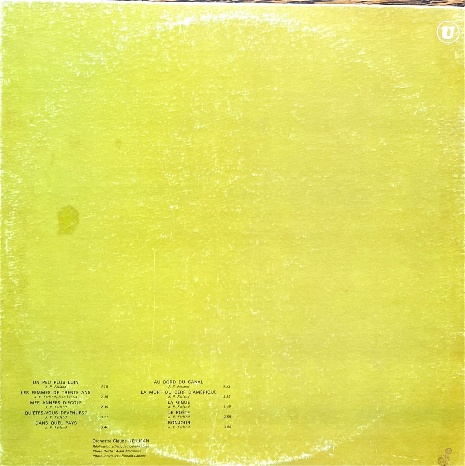 Vinyl record, French Jean Pierre Ferland, Back view