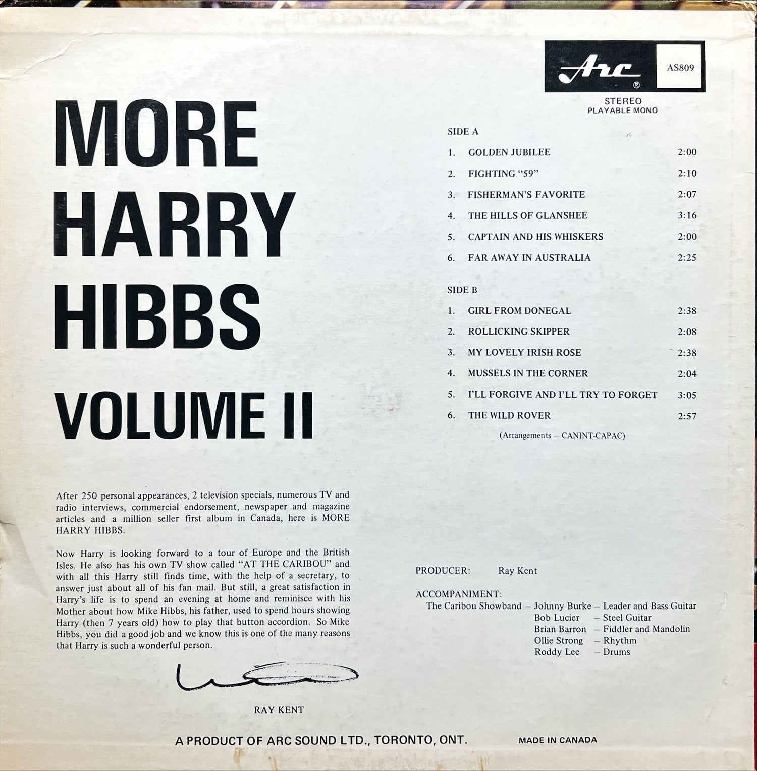 Vinyl record, Folk Harry Hibbs, Back view