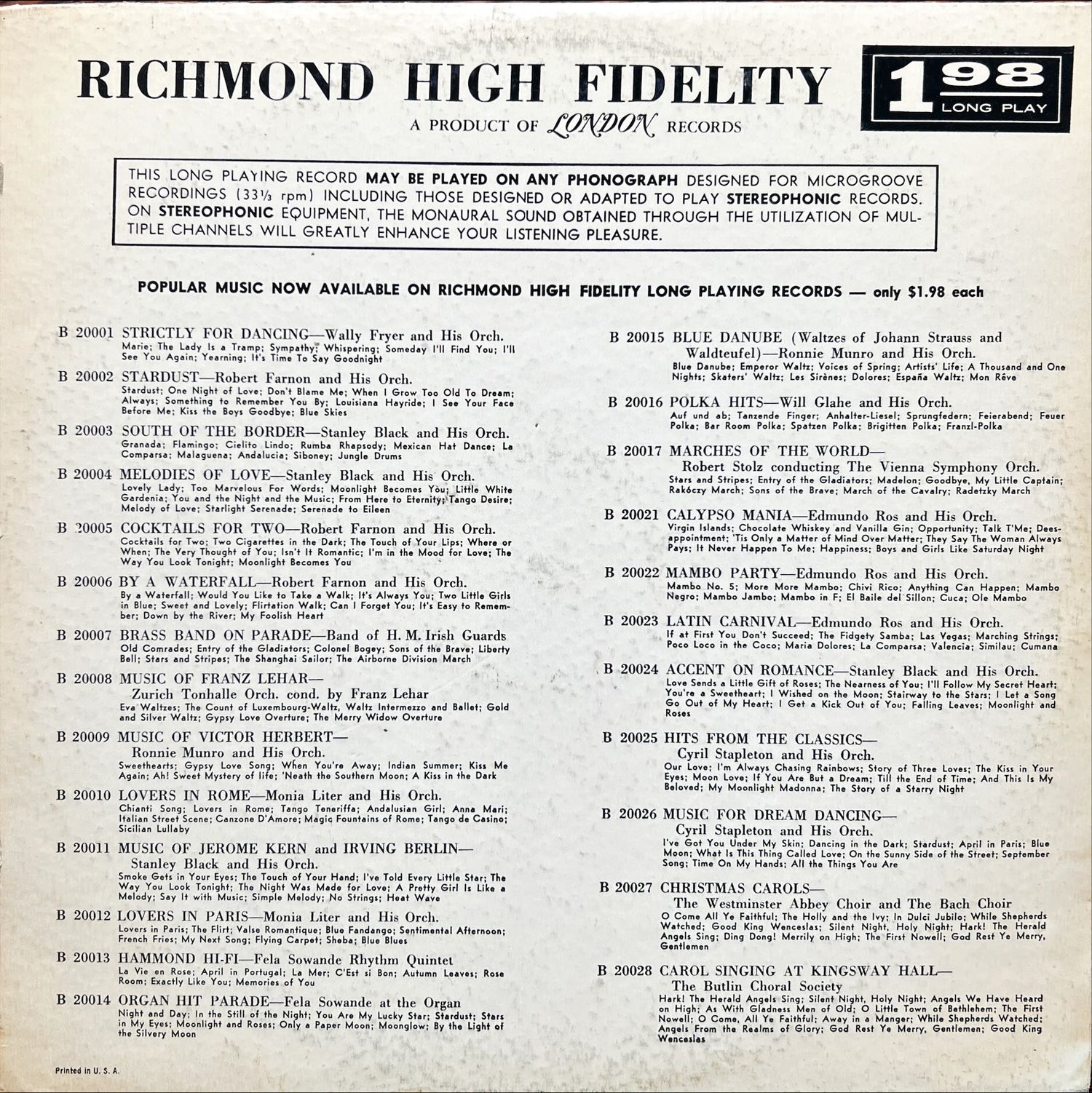 Vinyl record, Polka Will Glahe and His Orchestra, Back view